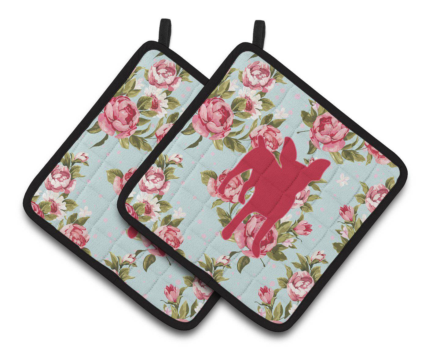 Chihuahua Shabby Chic Blue Roses   Pair of Pot Holders BB1108-RS-BU-PTHD - the-store.com