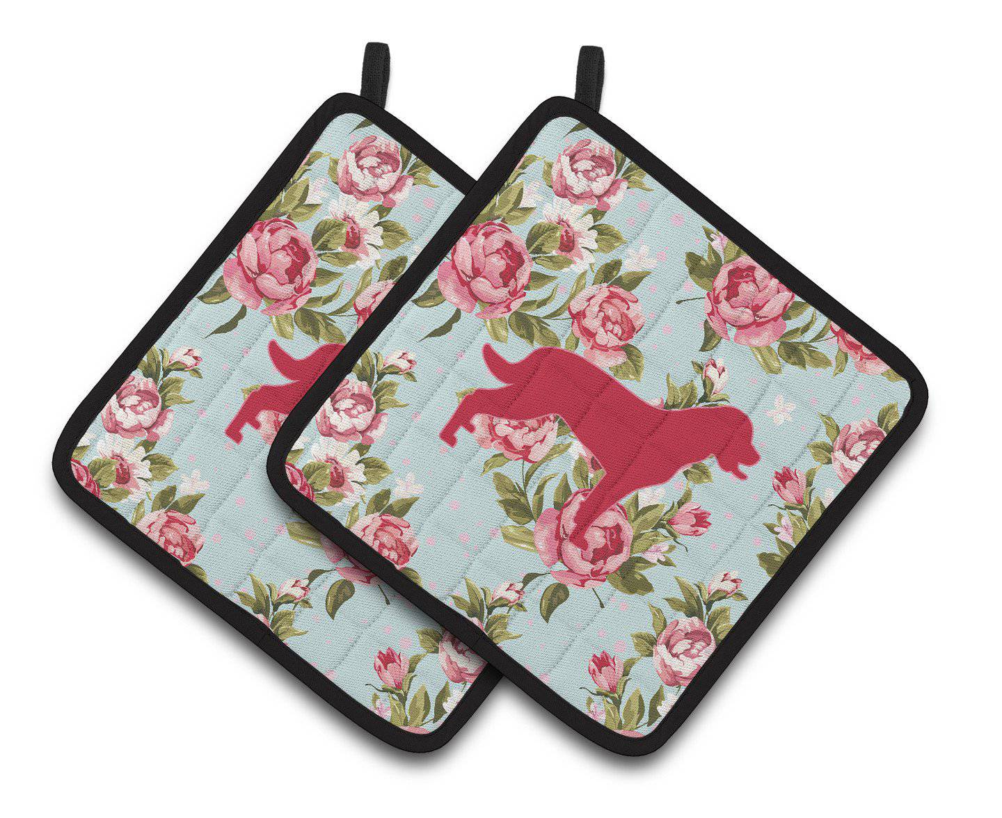 Labrador Shabby Chic Blue Roses   Pair of Pot Holders BB1111-RS-BU-PTHD - the-store.com