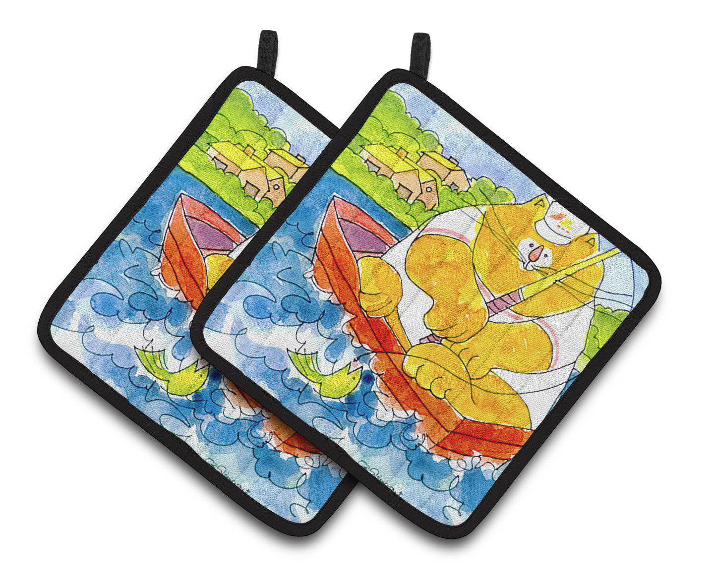 Big Orange Cat Fishing Pair of Pot Holders 6107PTHD - the-store.com