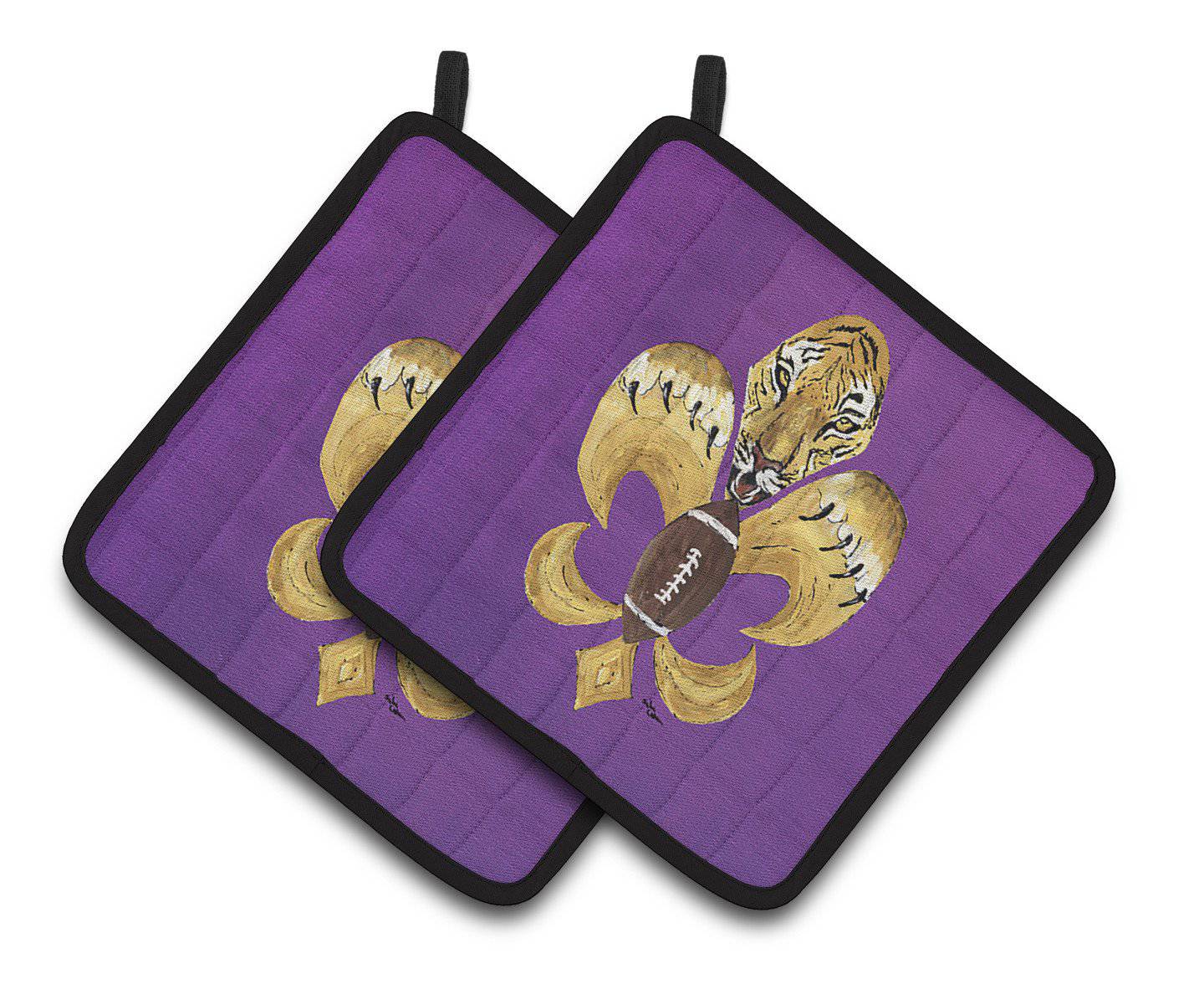 Tiger Football Fleur de lis  Pair of Pot Holders 8205-2PTHD - the-store.com