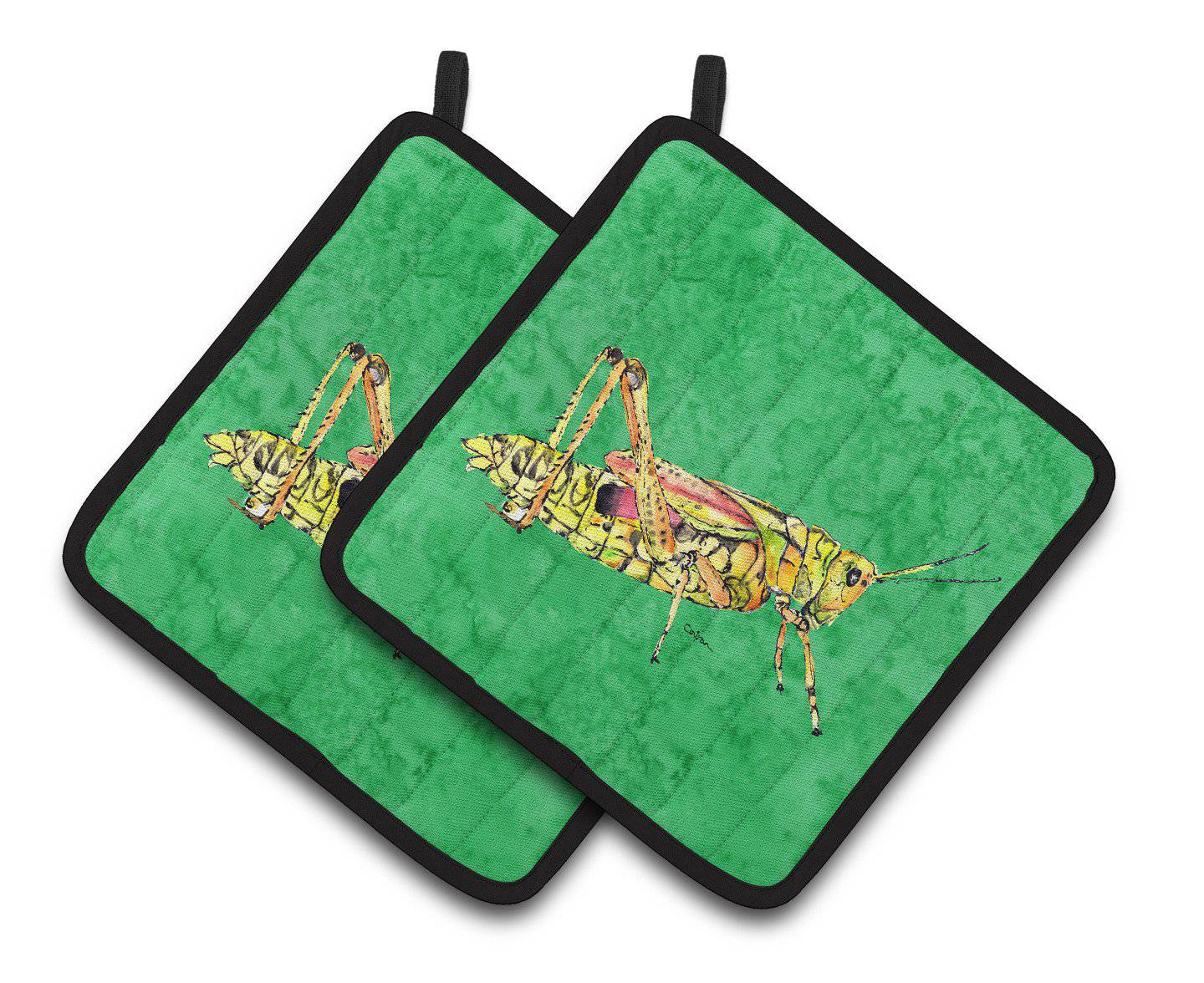 Grasshopper on Green Pair of Pot Holders 8849PTHD - the-store.com