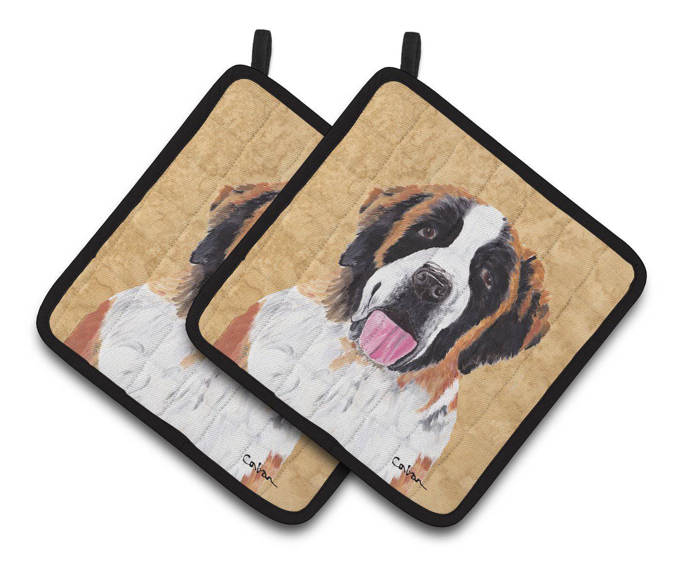 Saint Bernard Wipe your Paws Pair of Pot Holders SC9129PTHD - the-store.com