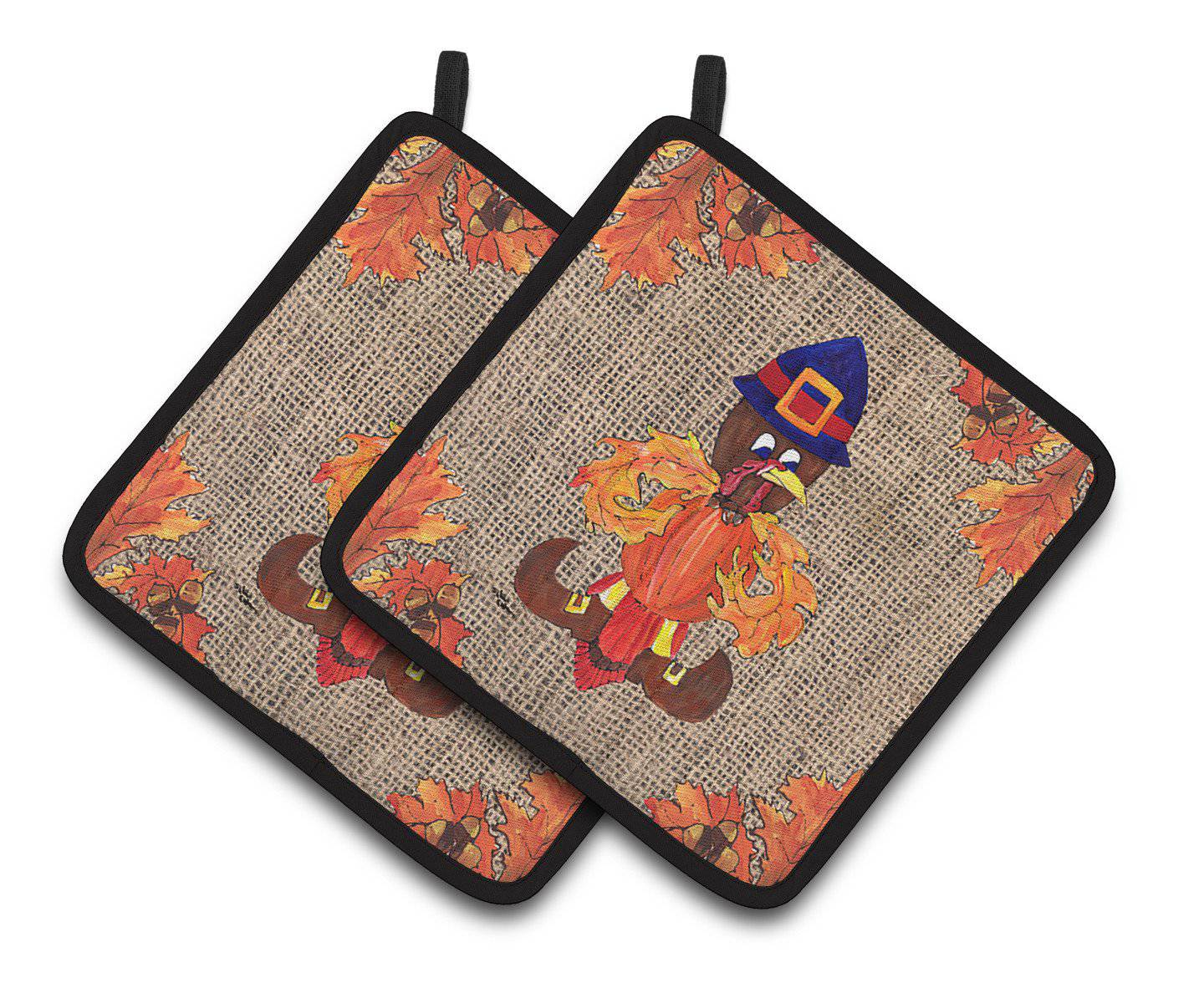 Thanksgiving Turkey Pilgram Fleur de lis Pair of Pot Holders 8743PTHD - the-store.com