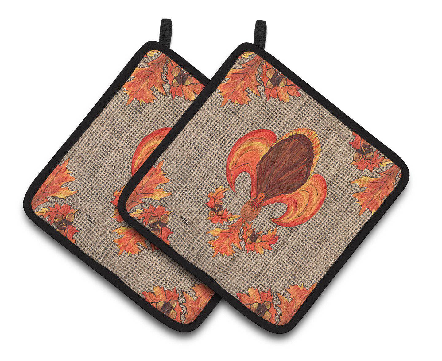 Thanksgiving Turkey Fleur de lis Pair of Pot Holders 8744PTHD - the-store.com