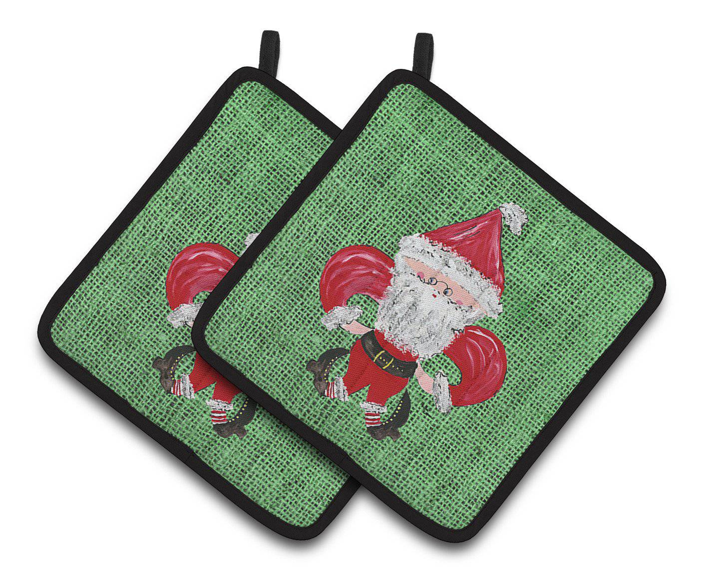 Christmas Santa Fleur de lis Pair of Pot Holders 8746PTHD - the-store.com