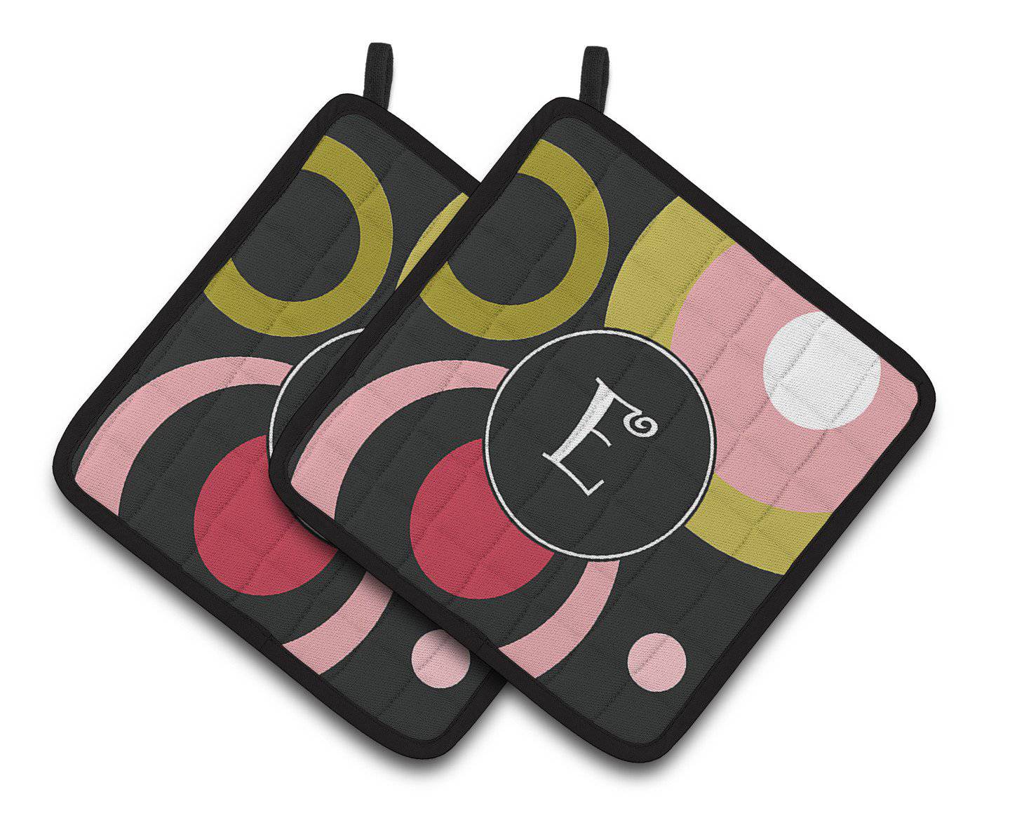 Letter E Monogram - Retro in Black  Pair of Pot Holders AM1001-EPTHD - the-store.com