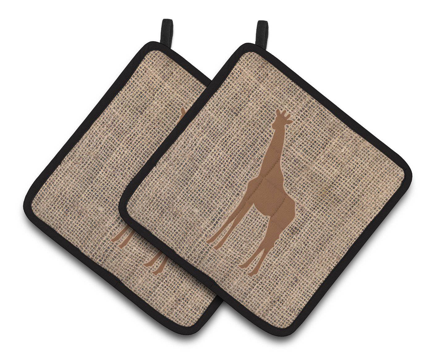 Giraffe Faux Burlap and Brown   Pair of Pot Holders BB1001-BL-BN-PTHD - the-store.com