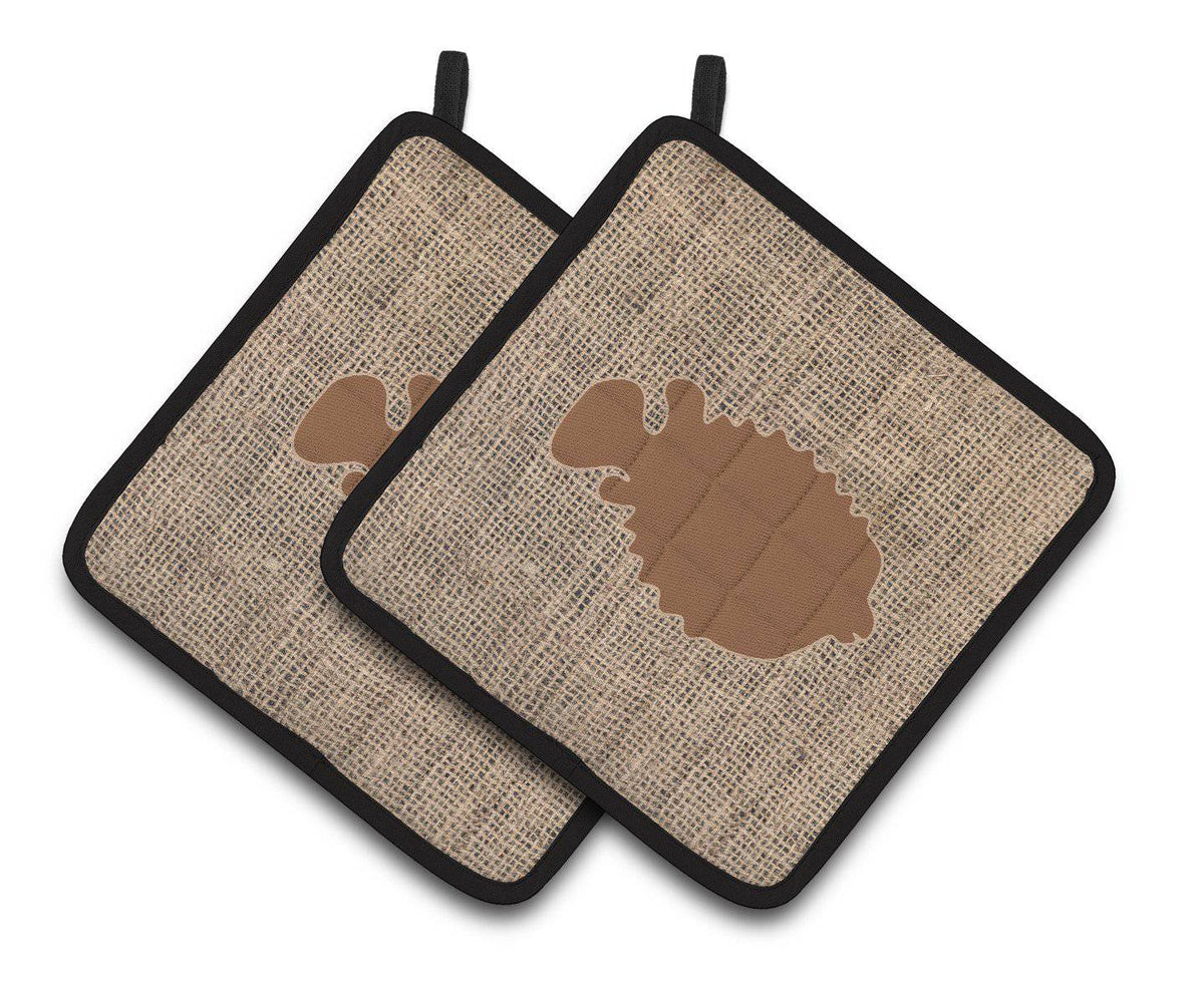 Fish - Blowfish Faux Burlap and Brown   Pair of Pot Holders BB1016-BL-BN-PTHD - the-store.com