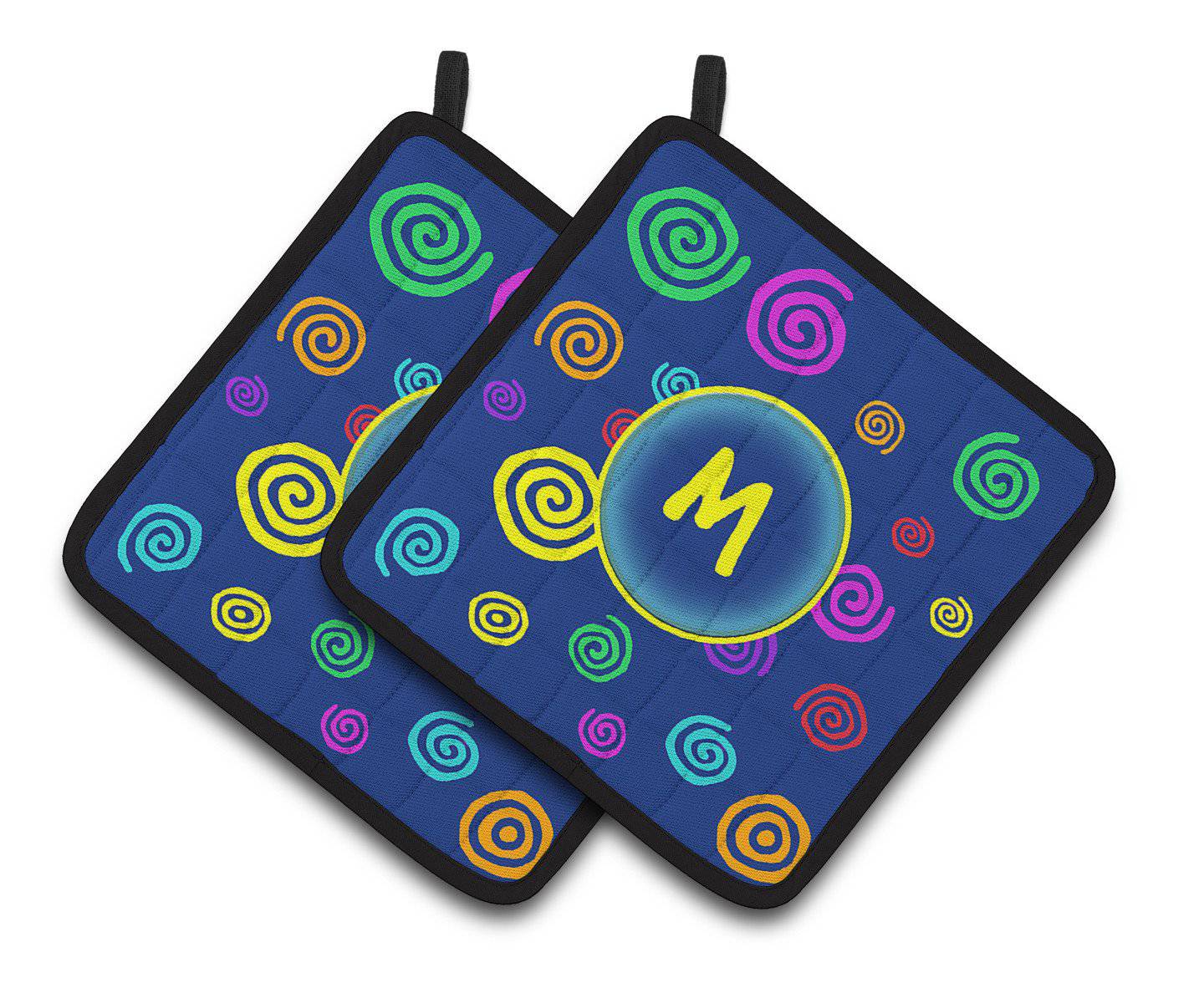 Letter M Initial Monogram - Blue Swirls Pair of Pot Holders CJ1011-MPTHD - the-store.com