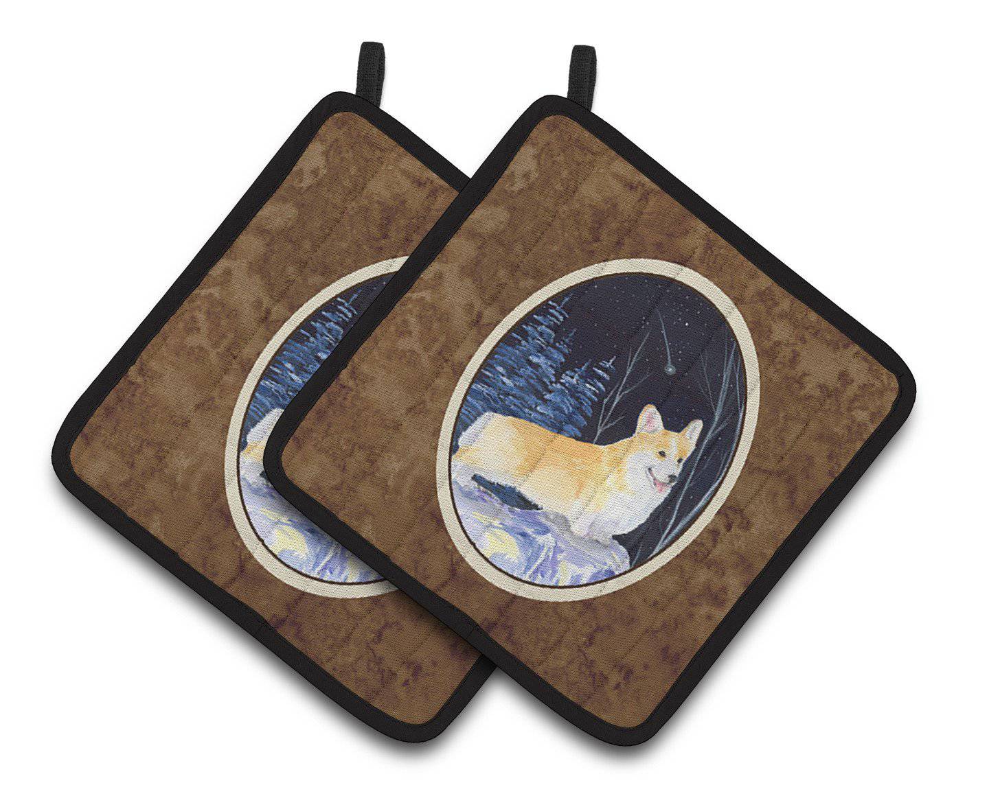 Starry Night Corgi Pair of Pot Holders SS8353PTHD - the-store.com