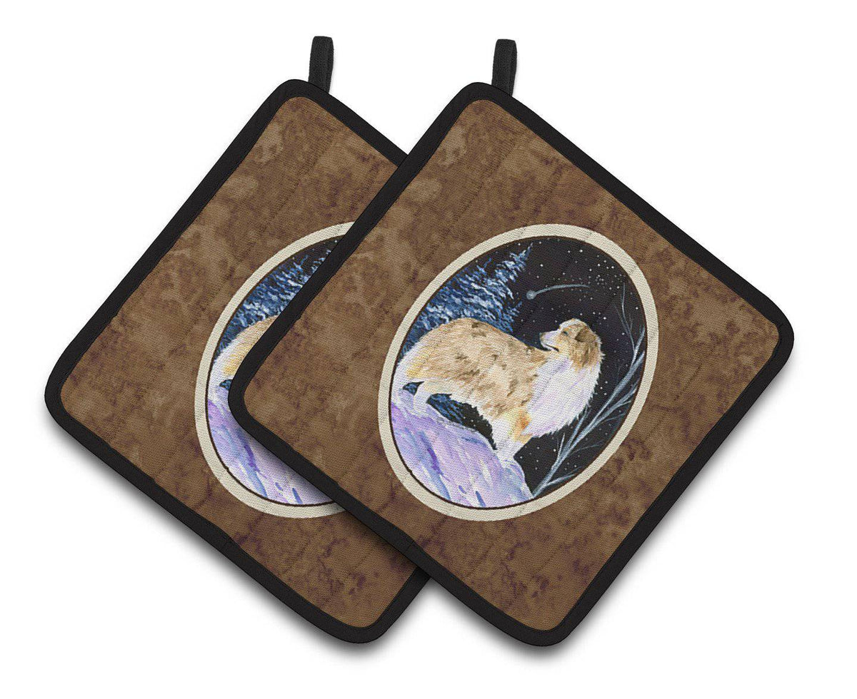 Starry Night Australian Shepherd Pair of Pot Holders SS8359PTHD - the-store.com