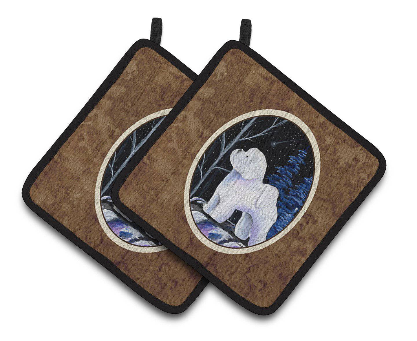 Starry Night Bichon Frise Pair of Pot Holders SS8397PTHD - the-store.com