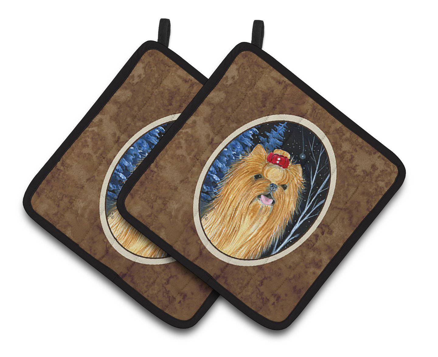 Starry Night Yorkie Pair of Pot Holders SS8413PTHD - the-store.com