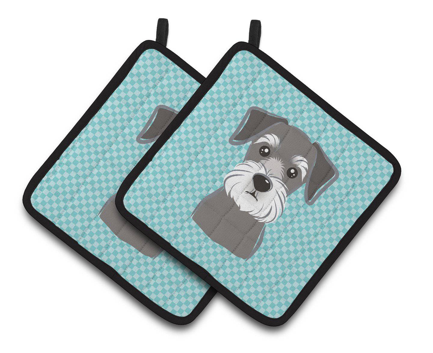 Blue Checkered Schnauzer Pair of Pot Holders BB1136PTHD - the-store.com