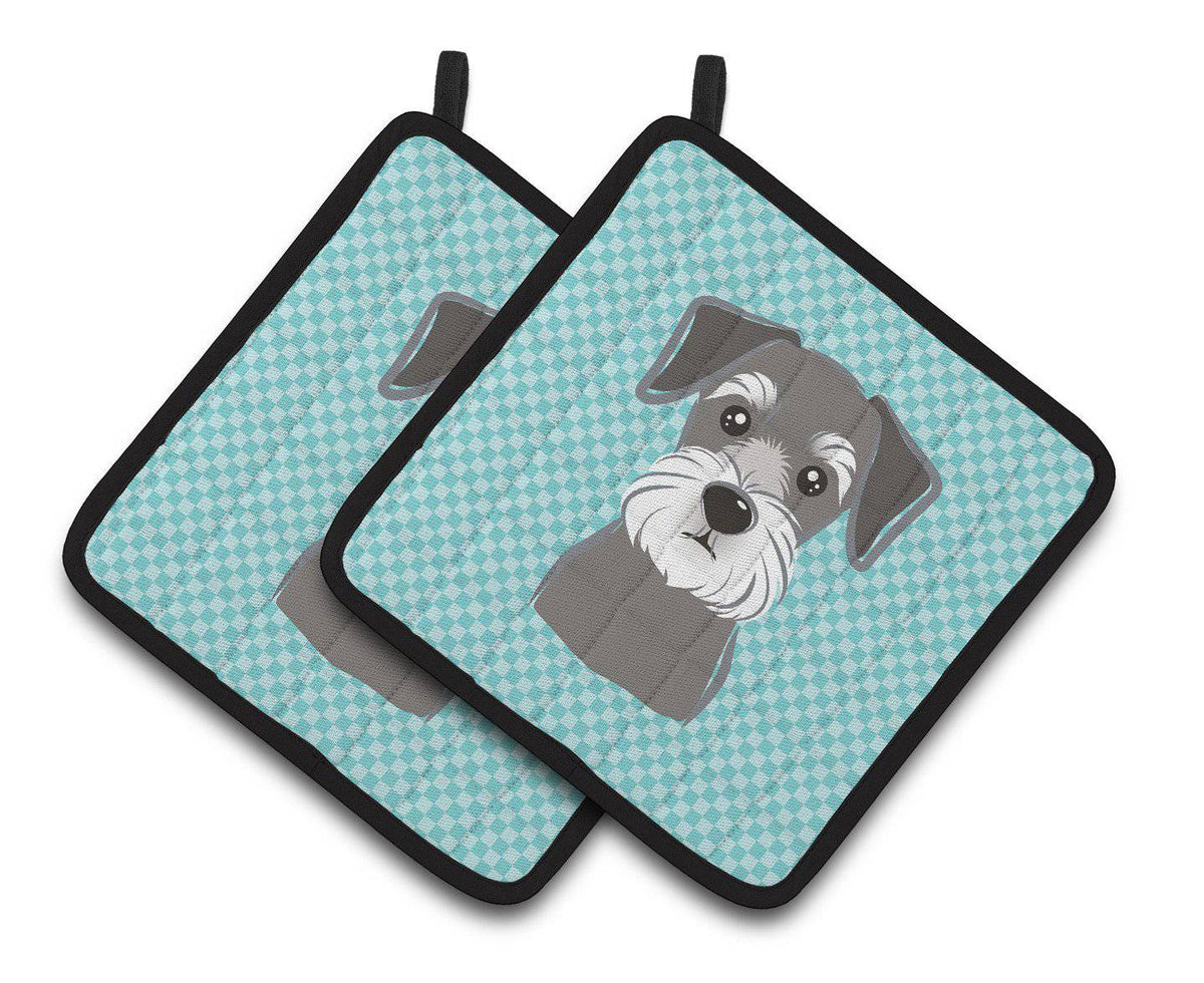 Checkerboard Blue Schnauzer Pair of Pot Holders BB1144PTHD - the-store.com