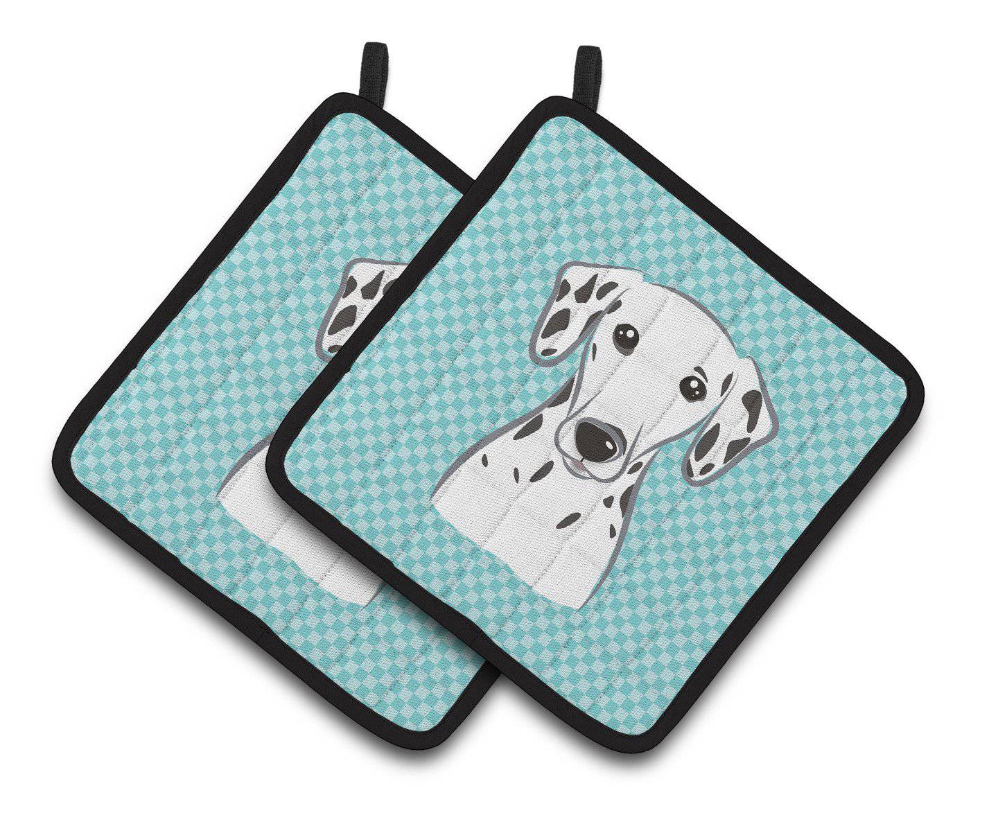 Checkerboard Blue Dalmatian Pair of Pot Holders BB1148PTHD - the-store.com