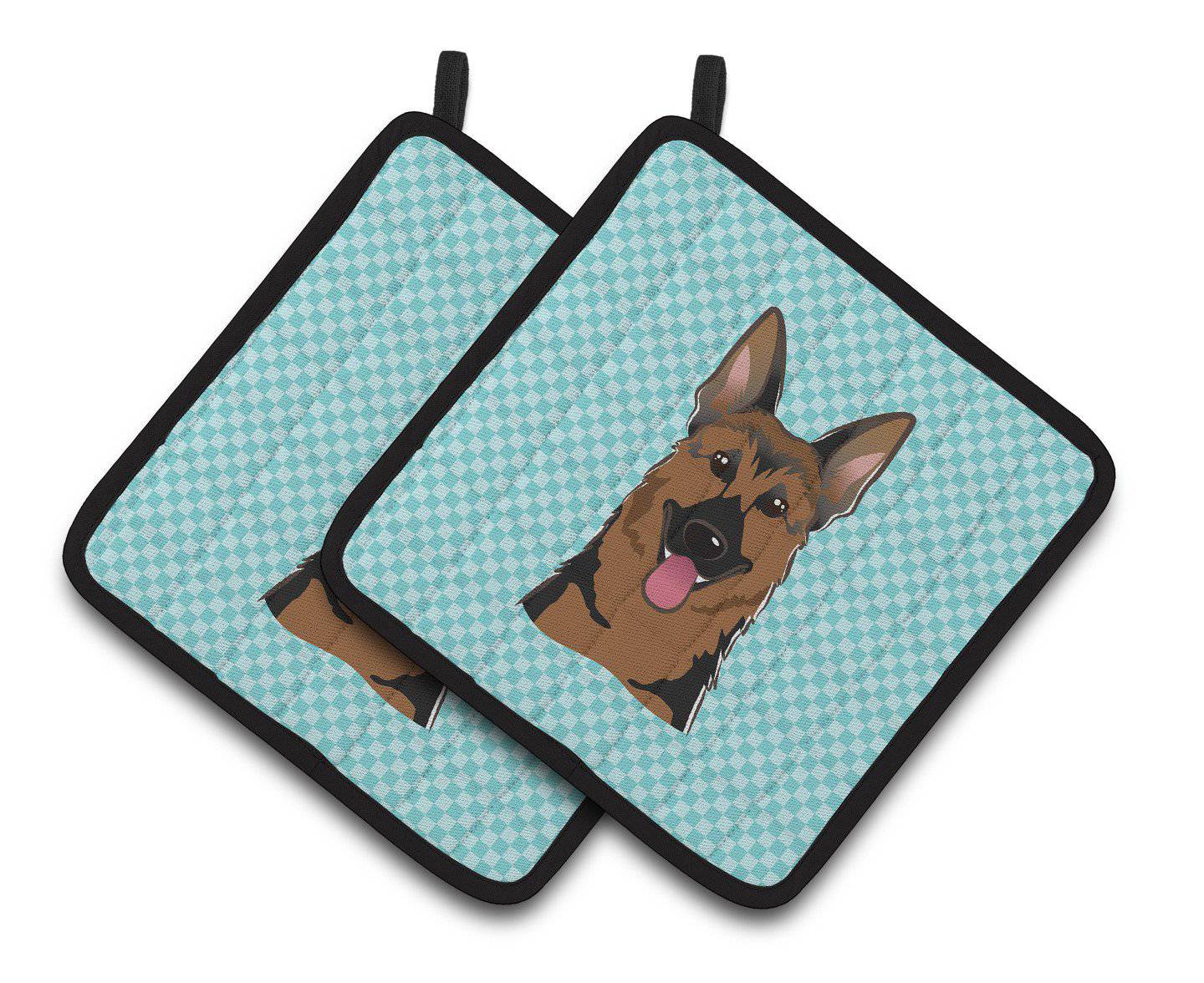 Checkerboard Blue German Shepherd Pair of Pot Holders BB1149PTHD - the-store.com