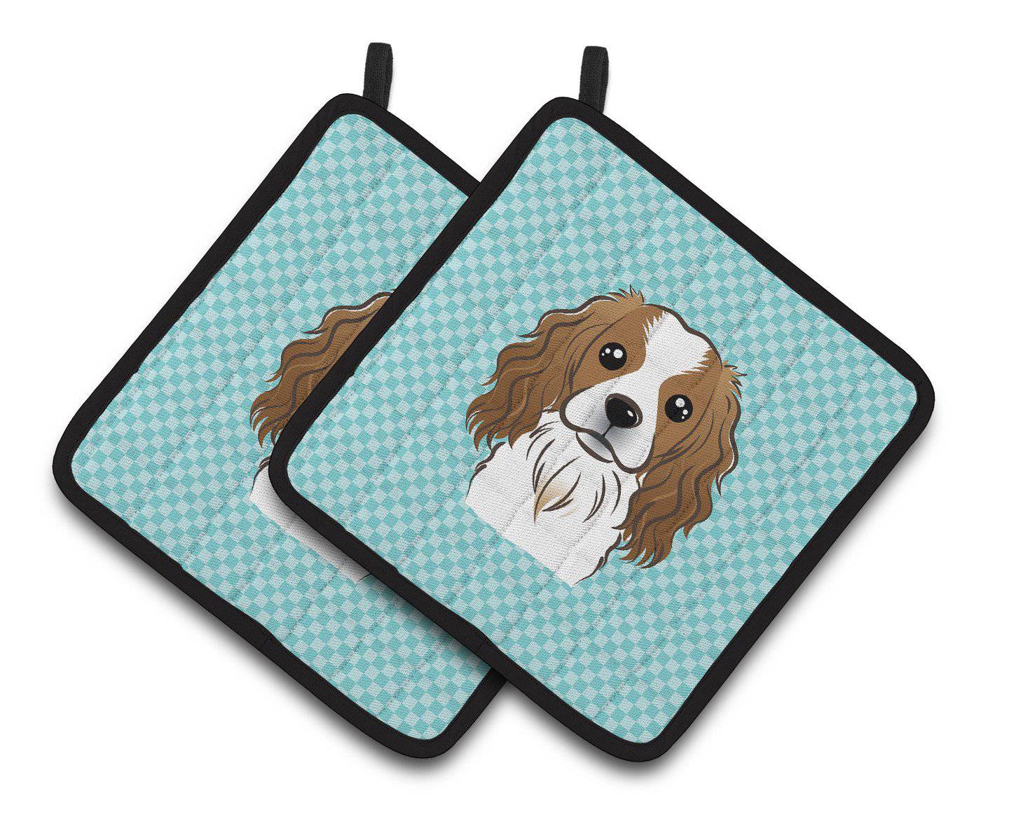 Checkerboard Blue Cavalier Spaniel Pair of Pot Holders BB1162PTHD - the-store.com