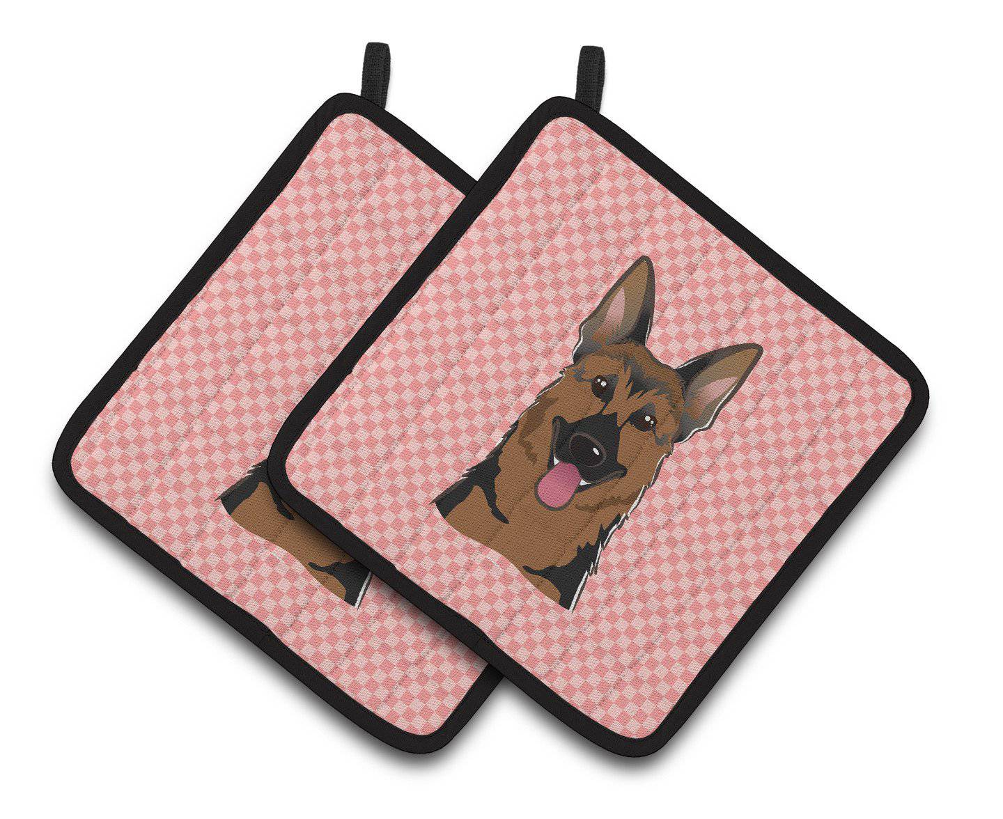 Checkerboard Pink German Shepherd Pair of Pot Holders BB1211PTHD - the-store.com