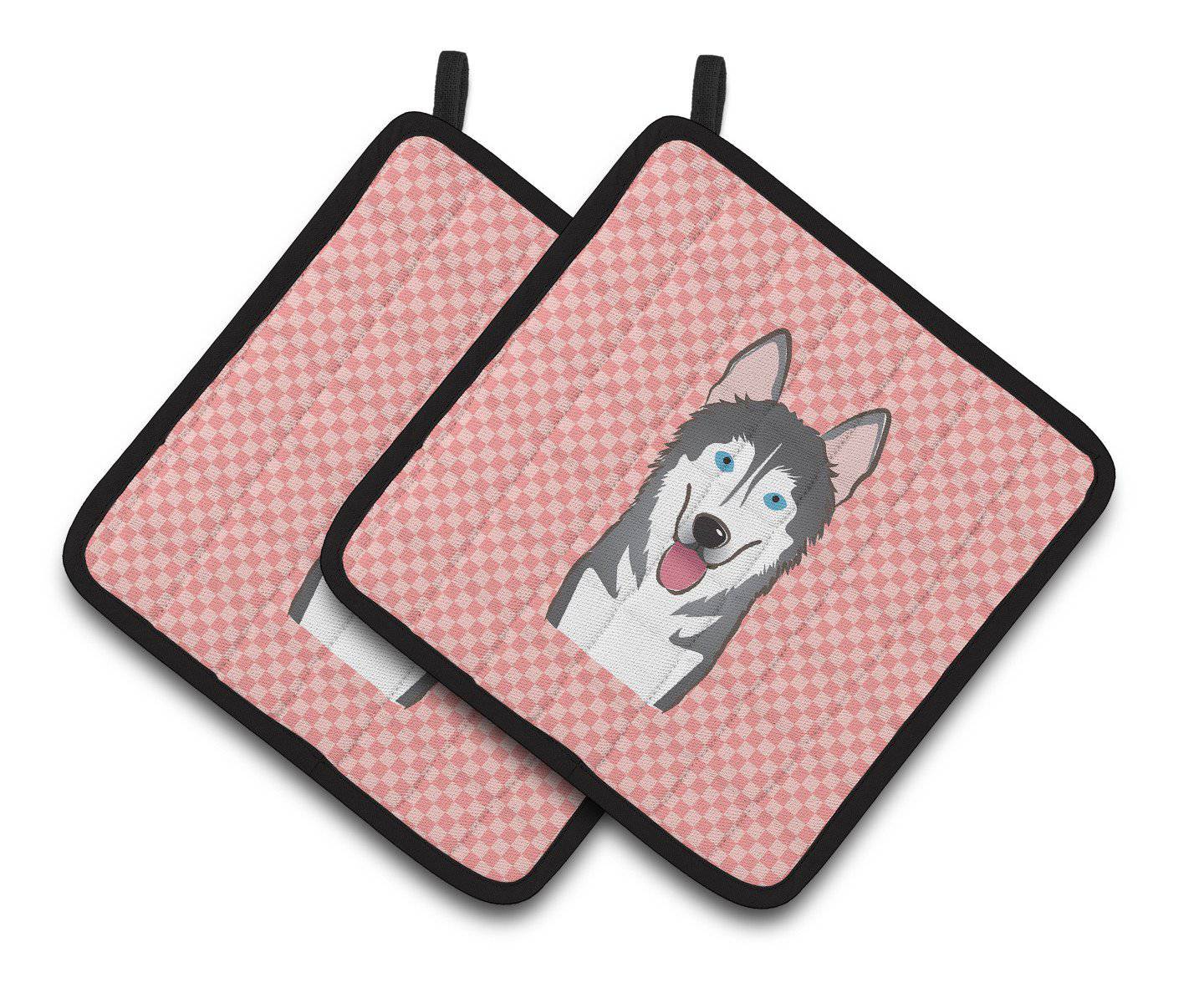 Checkerboard Pink Alaskan Malamute Pair of Pot Holders BB1218PTHD - the-store.com