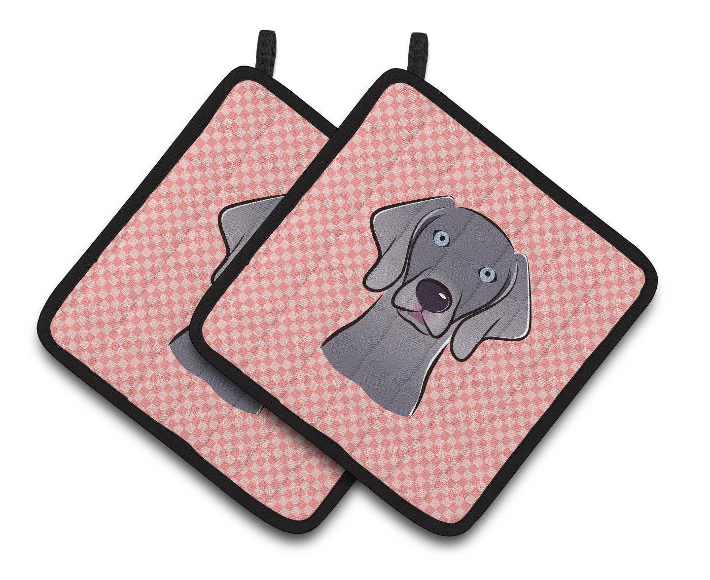 Checkerboard Pink  Weimaraner Pair of Pot Holders BB1231PTHD - the-store.com