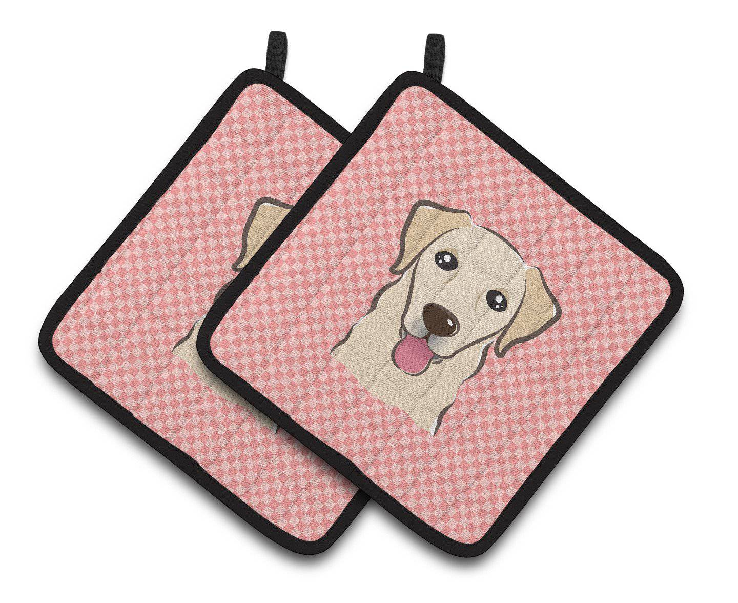 Checkerboard Pink Golden Retriever Pair of Pot Holders BB1252PTHD - the-store.com