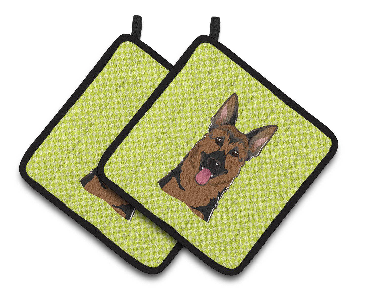 Checkerboard Lime Green German Shepherd Pair of Pot Holders BB1273PTHD - the-store.com