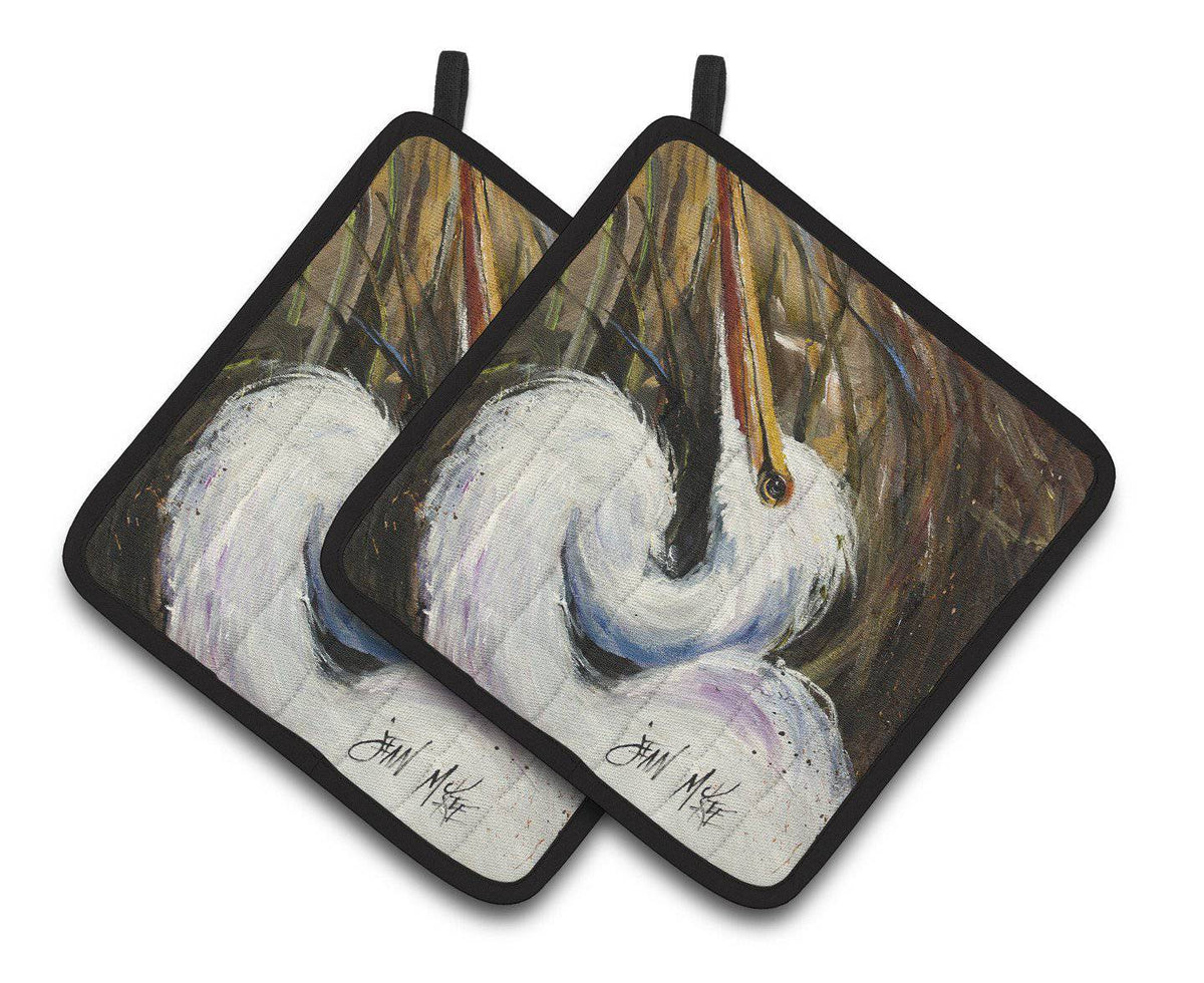 White Egret Pair of Pot Holders JMK1214PTHD - the-store.com