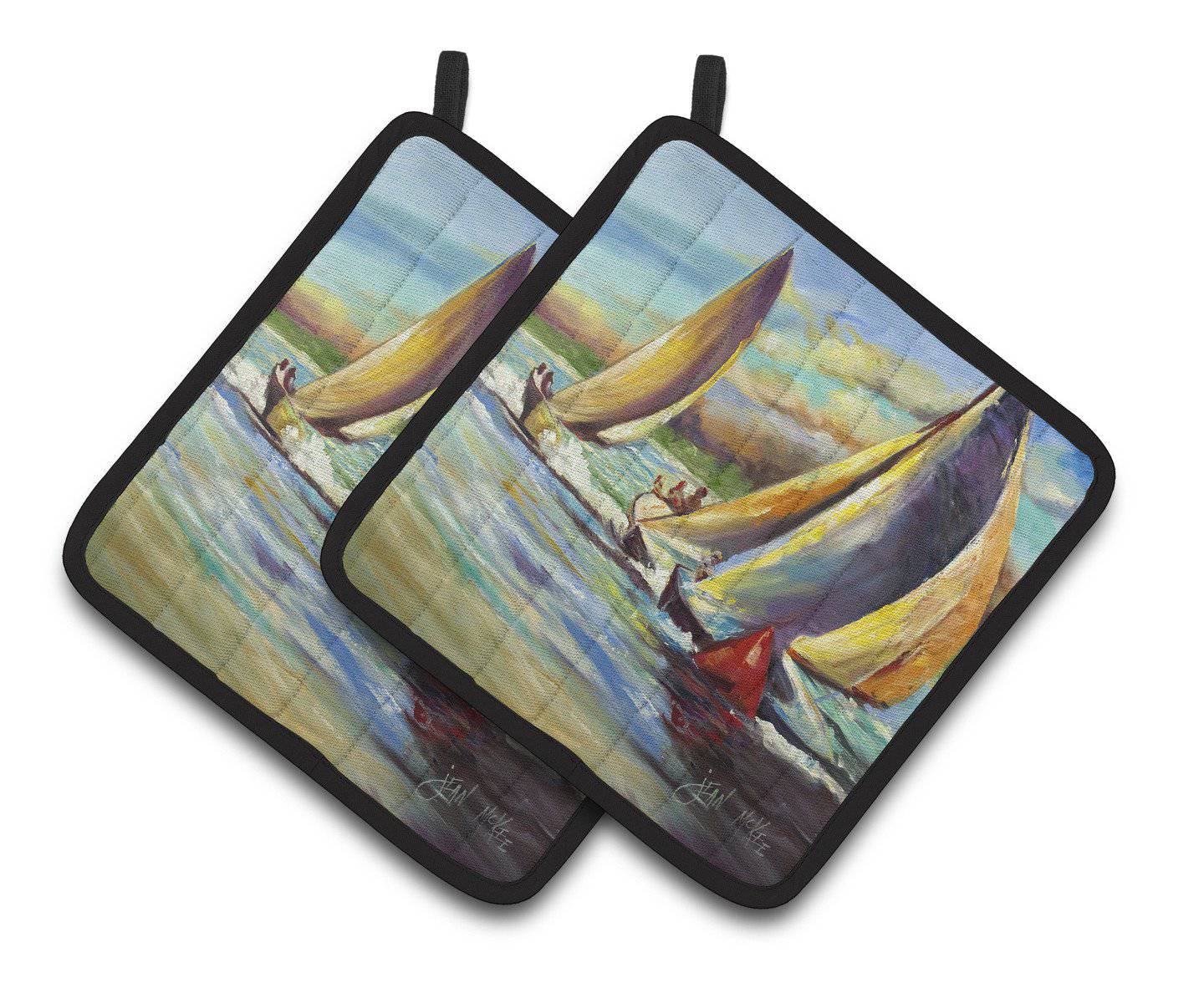 Knost Reggata Sailboats Pair of Pot Holders JMK1236PTHD - the-store.com