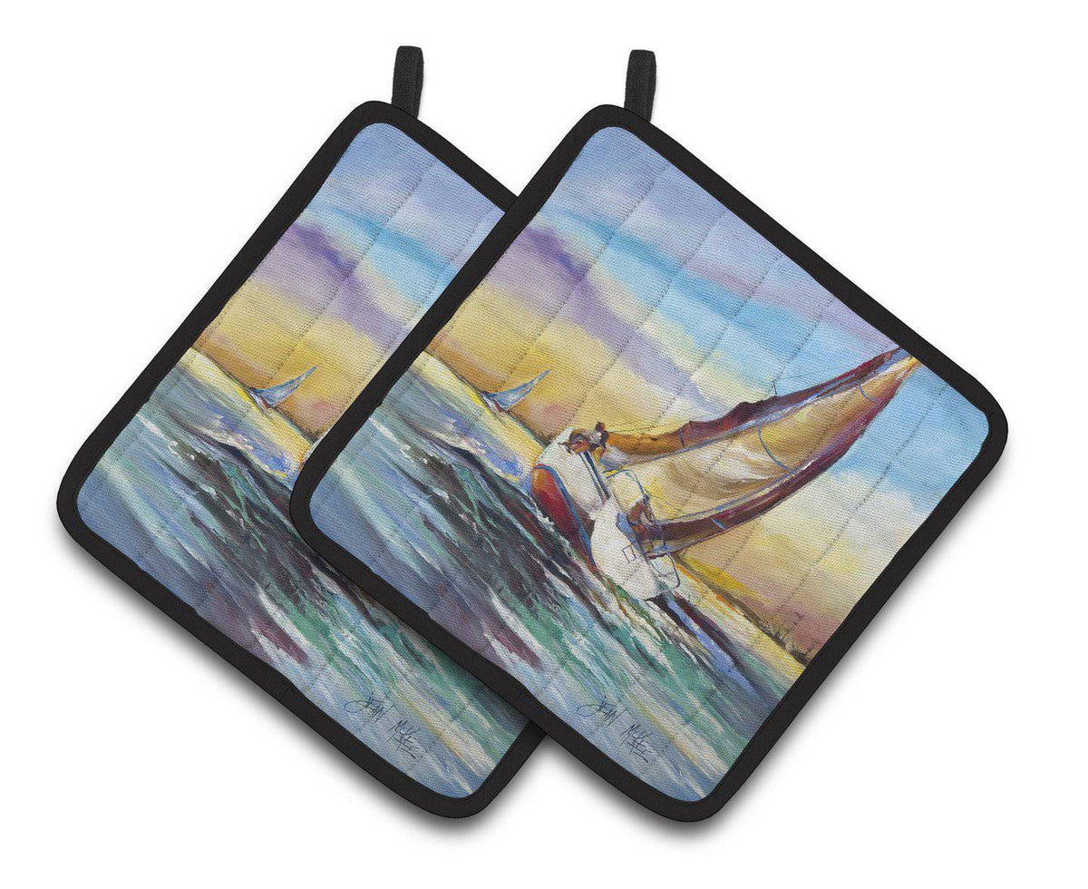 Horn Island Boat Race Sailboats Pair of Pot Holders JMK1237PTHD - the-store.com