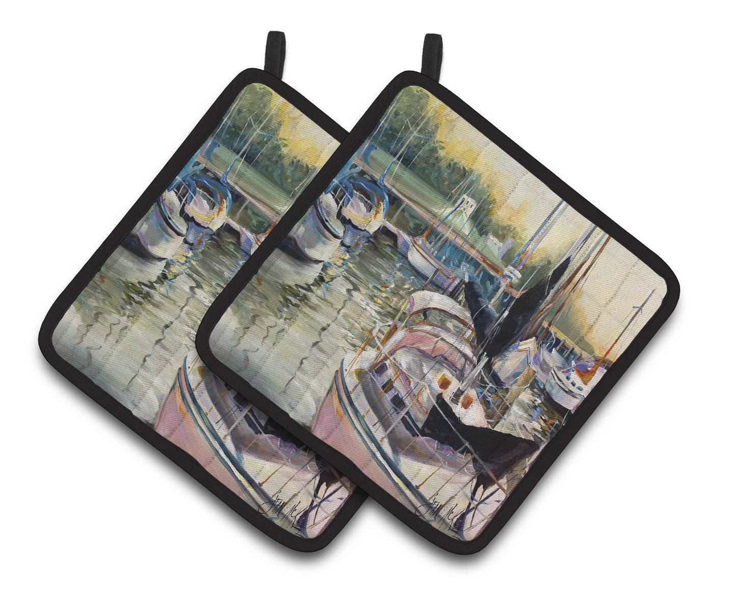 Black Sails Sailboats Pair of Pot Holders JMK1246PTHD - the-store.com