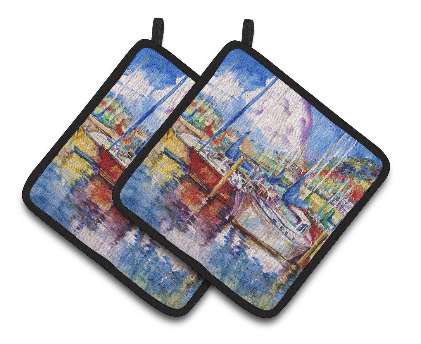 Tree Boats Sailboats Pair of Pot Holders JMK1247PTHD - the-store.com