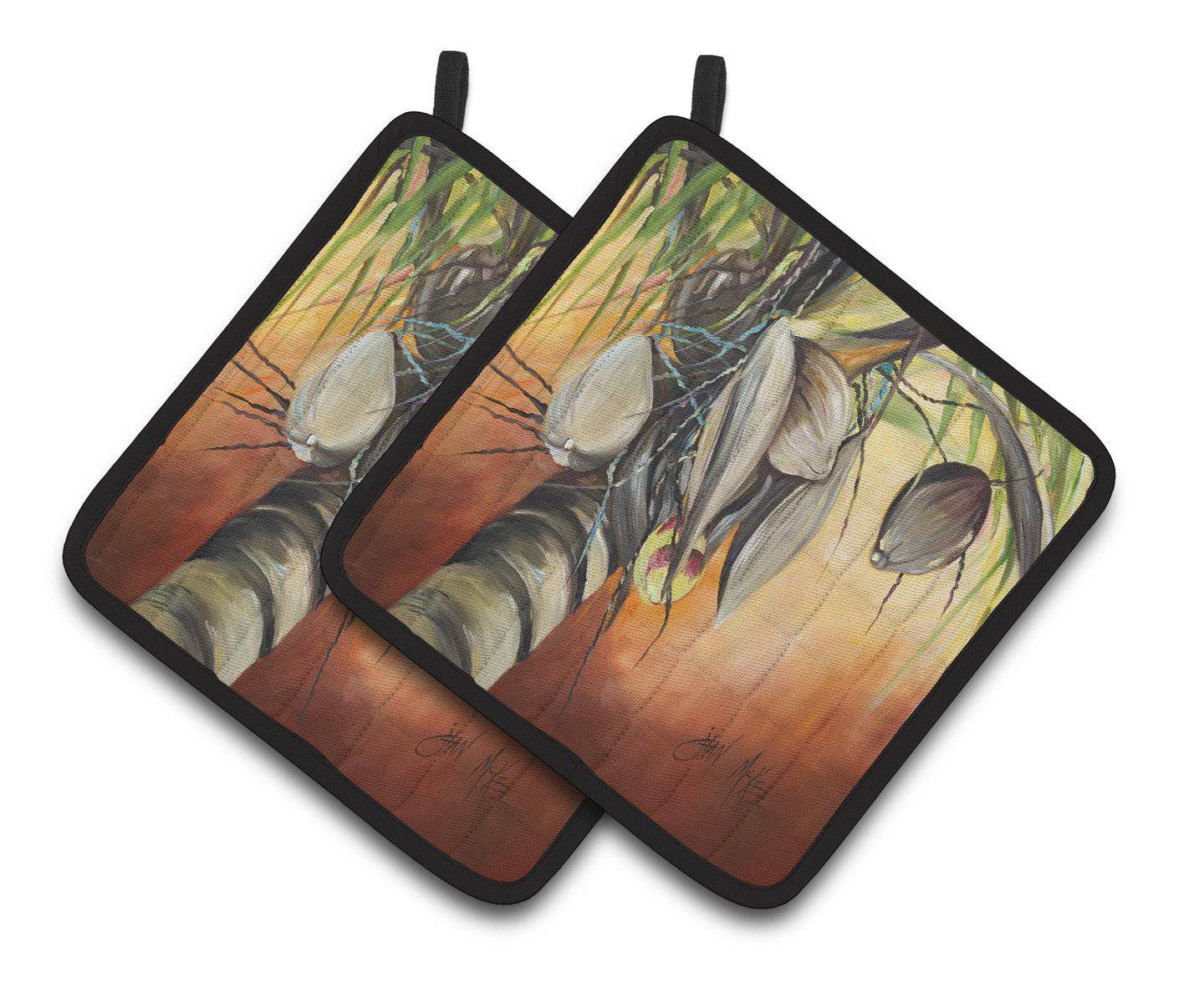 Orange Coconut Tree Pair of Pot Holders JMK1280PTHD - the-store.com