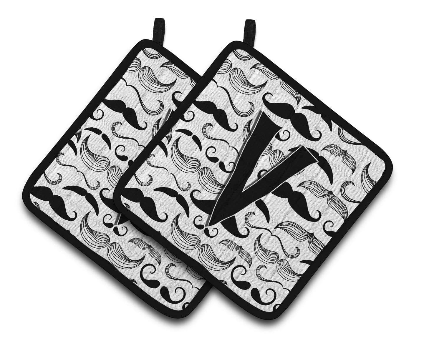 Letter V Moustache Initial Pair of Pot Holders CJ2009-VPTHD - the-store.com