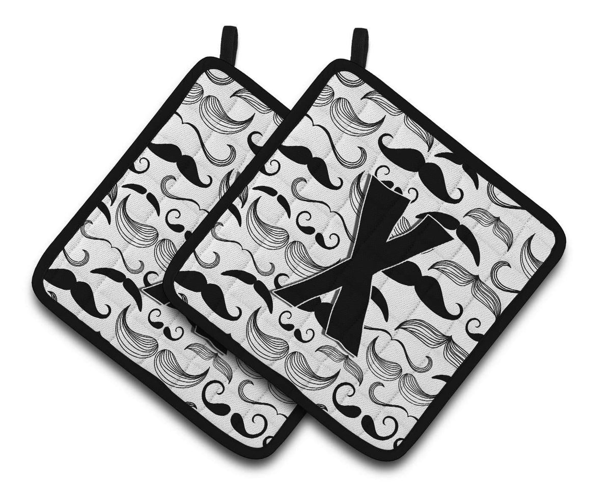 Letter X Moustache Initial Pair of Pot Holders CJ2009-XPTHD - the-store.com