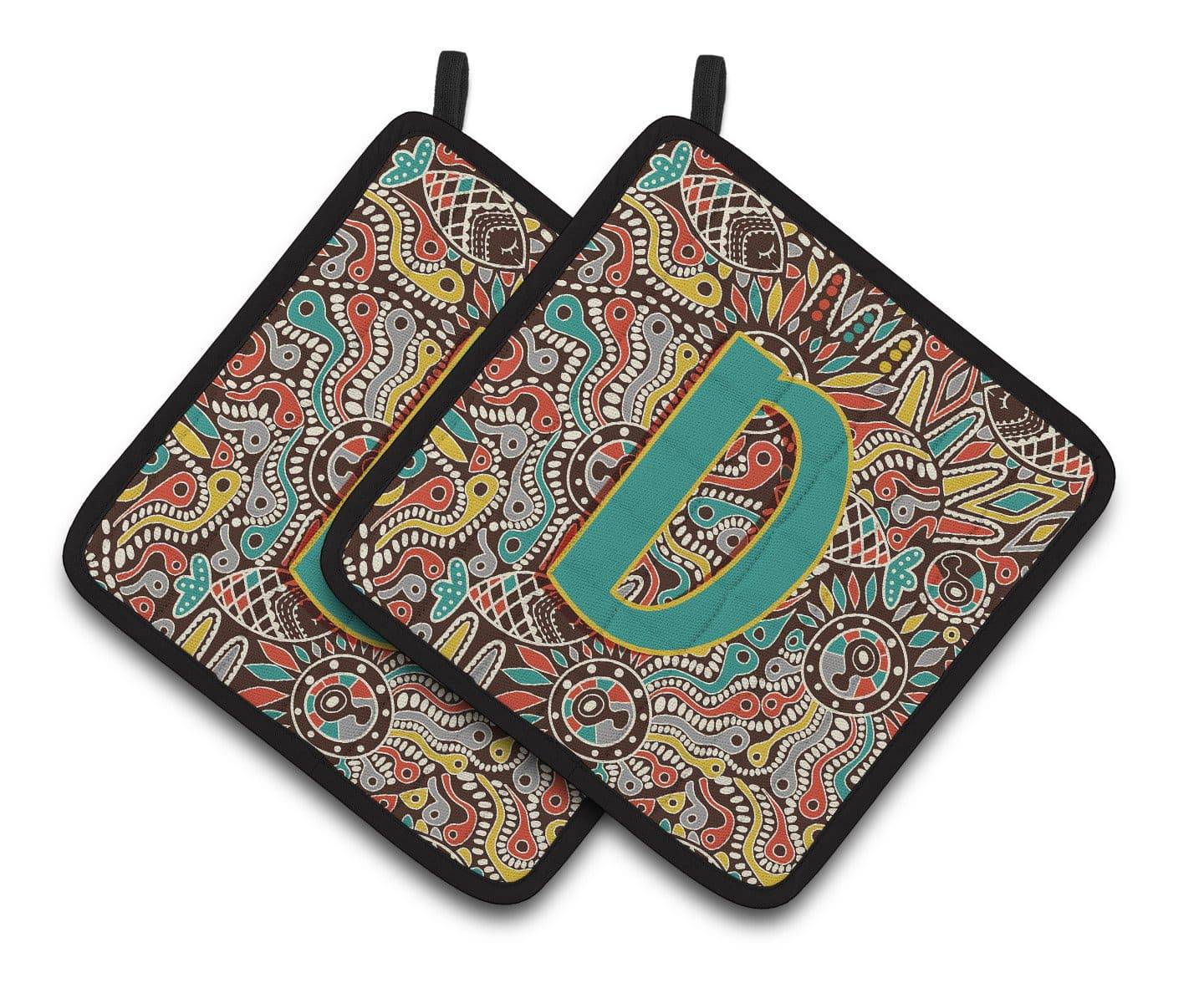 Letter D Retro Tribal Alphabet Initial Pair of Pot Holders CJ2013-DPTHD - the-store.com