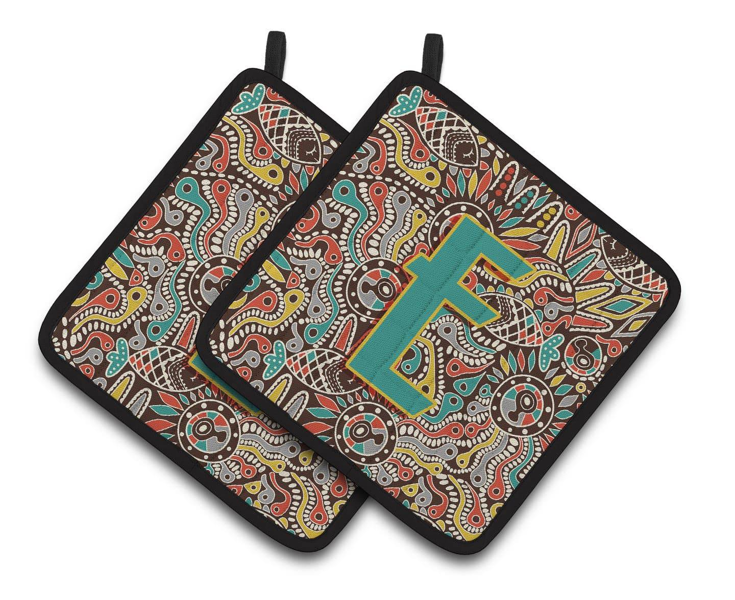 Letter E Retro Tribal Alphabet Initial Pair of Pot Holders CJ2013-EPTHD - the-store.com