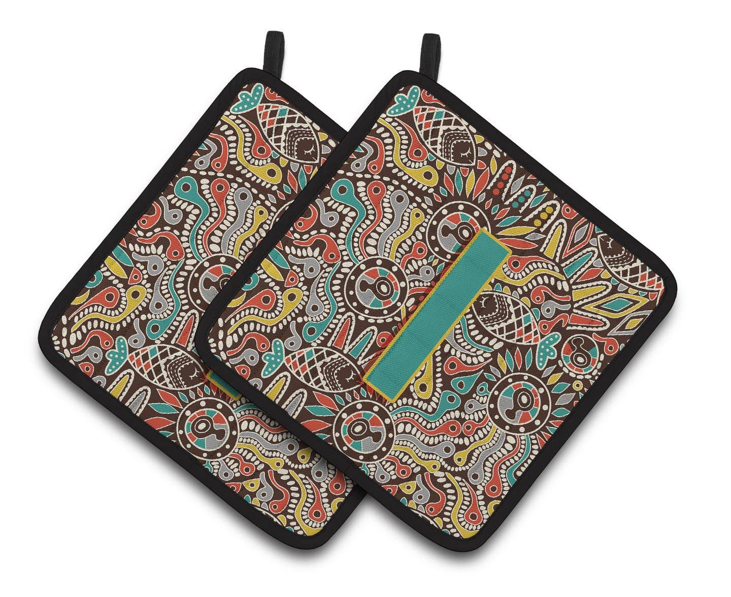 Letter I Retro Tribal Alphabet Initial Pair of Pot Holders CJ2013-IPTHD - the-store.com