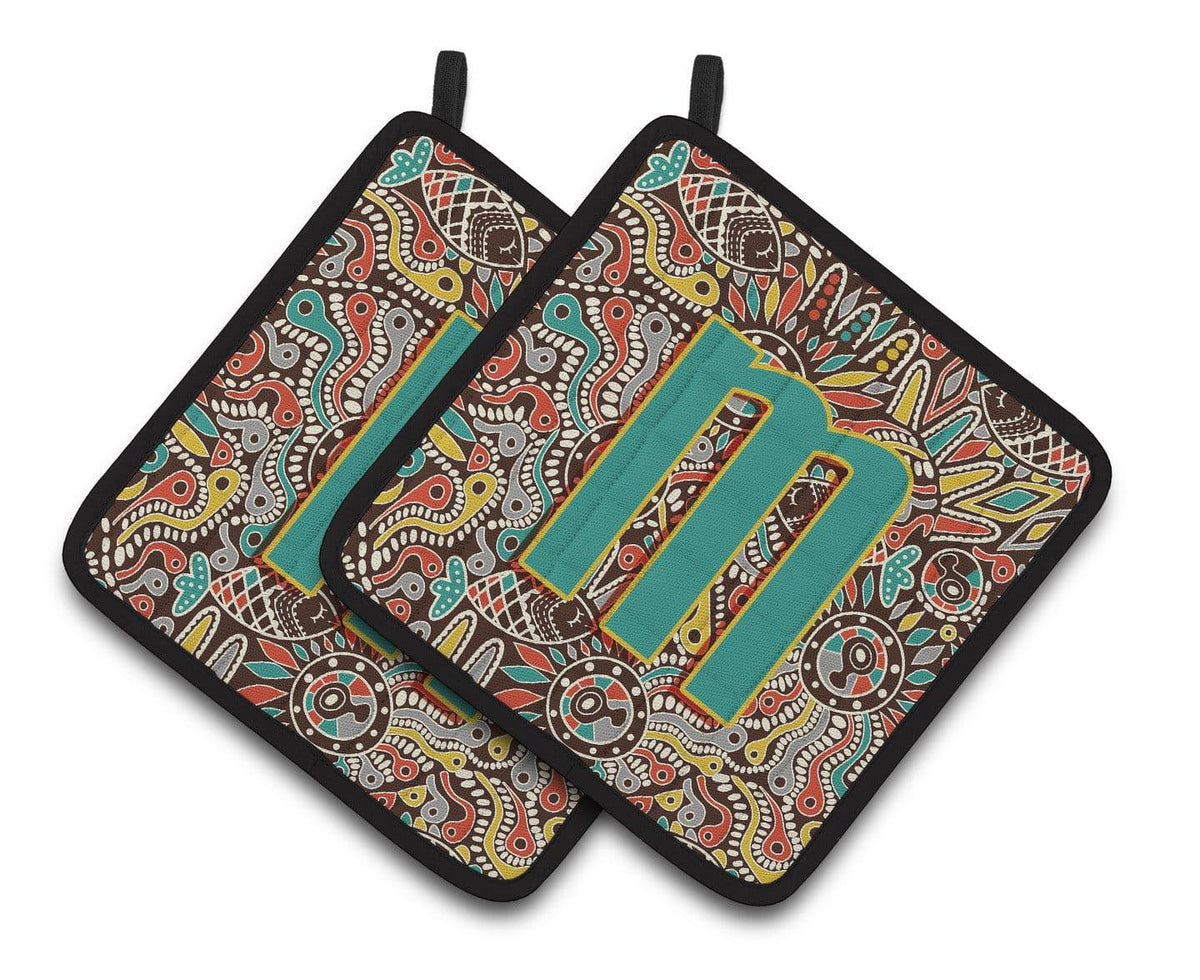 Letter M Retro Tribal Alphabet Initial Pair of Pot Holders CJ2013-MPTHD - the-store.com