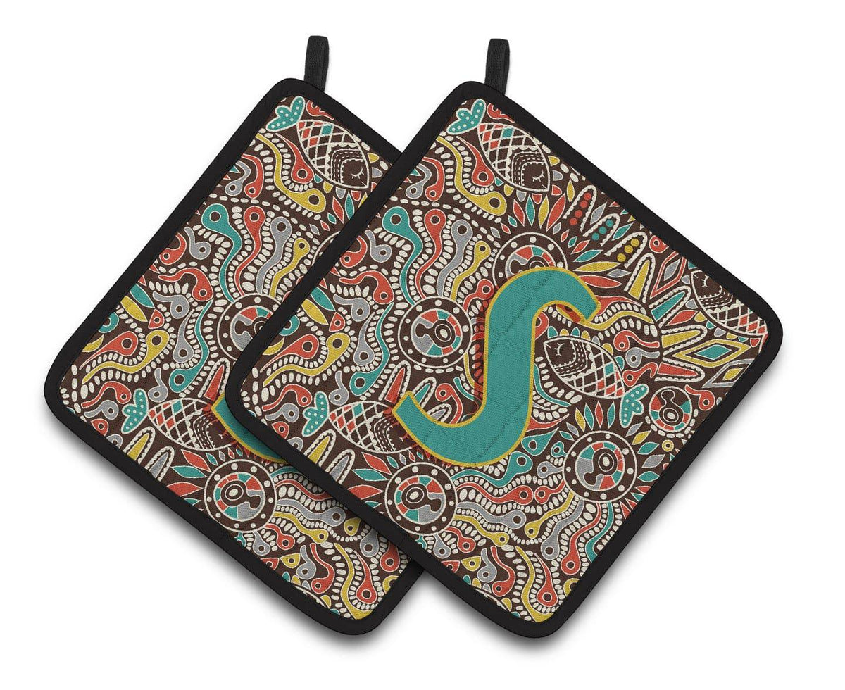 Letter S Retro Tribal Alphabet Initial Pair of Pot Holders CJ2013-SPTHD - the-store.com