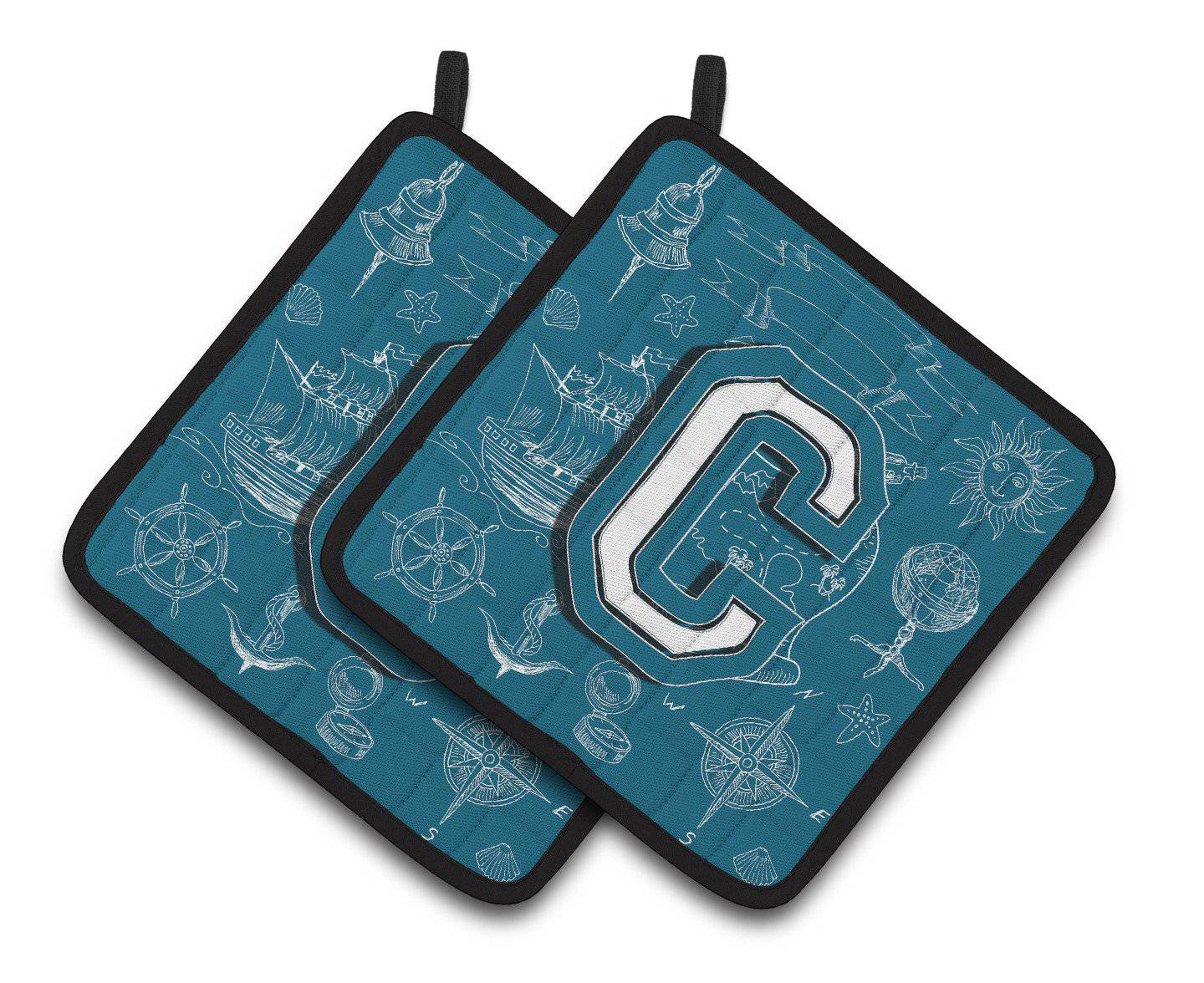 Letter C Sea Doodles Initial Alphabet Pair of Pot Holders CJ2014-CPTHD - the-store.com