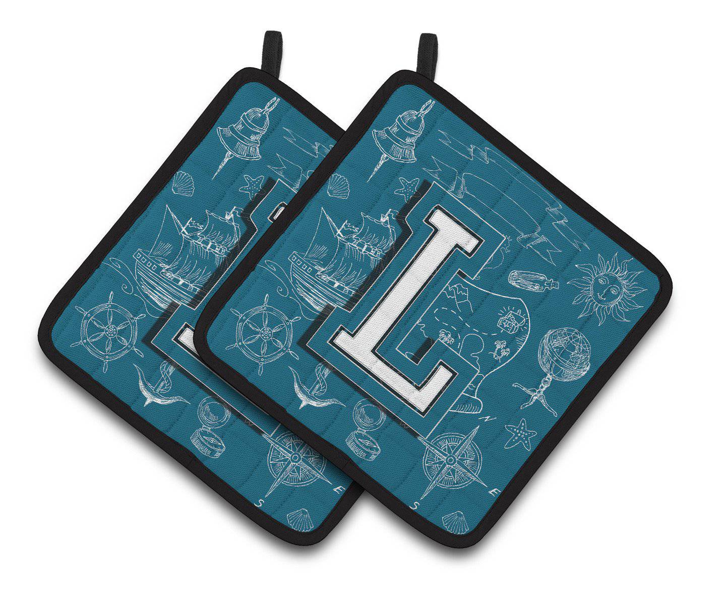 Letter L Sea Doodles Initial Alphabet Pair of Pot Holders CJ2014-LPTHD - the-store.com