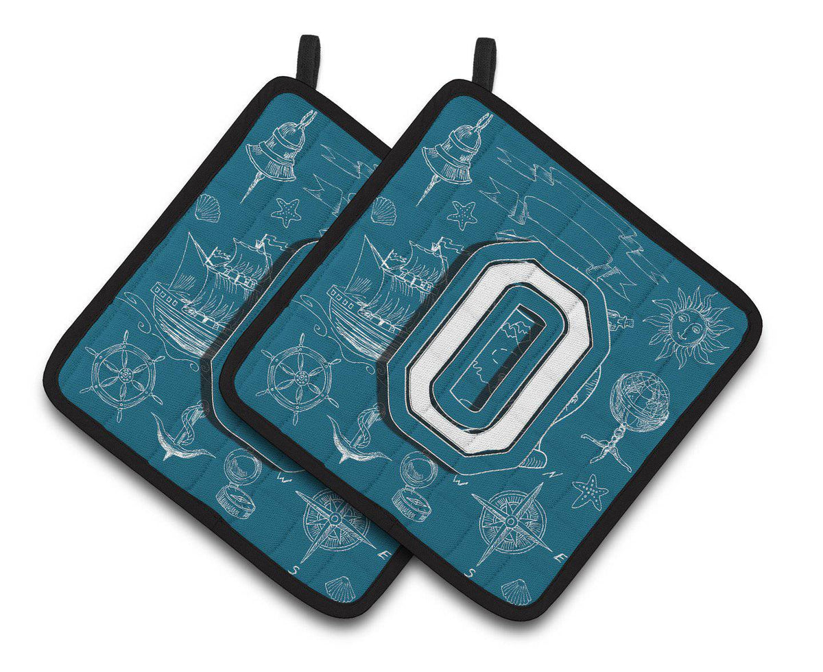 Letter O Sea Doodles Initial Alphabet Pair of Pot Holders CJ2014-OPTHD - the-store.com