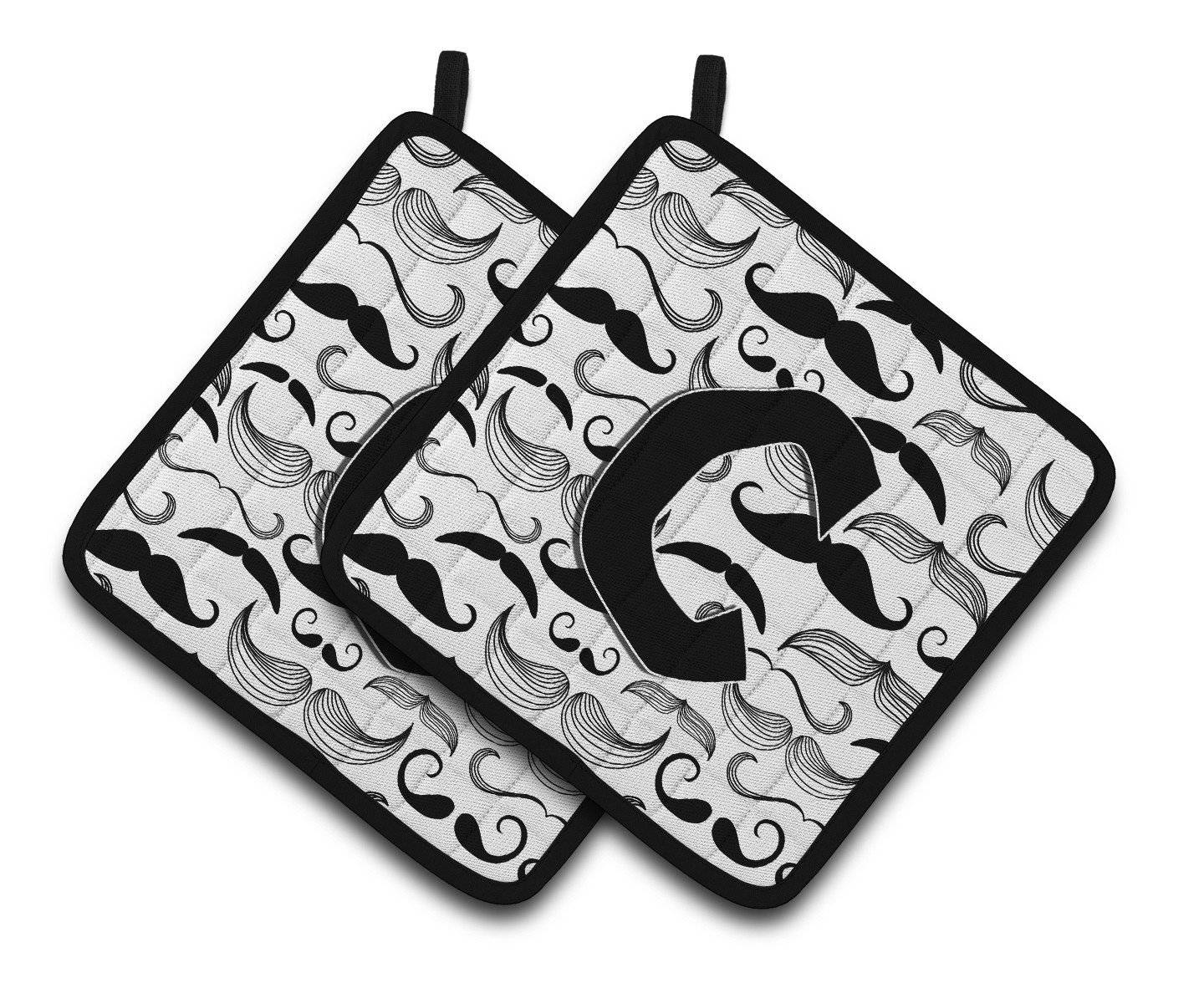 Letter C Moustache Initial Pair of Pot Holders CJ2009-CPTHD - the-store.com