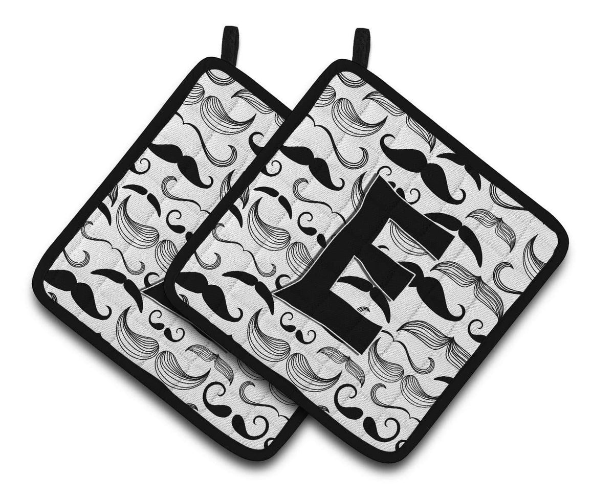 Letter E Moustache Initial Pair of Pot Holders CJ2009-EPTHD - the-store.com