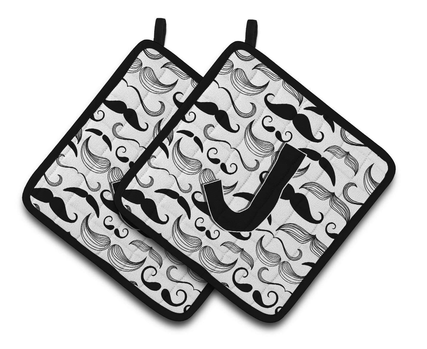 Letter J Moustache Initial Pair of Pot Holders CJ2009-JPTHD - the-store.com