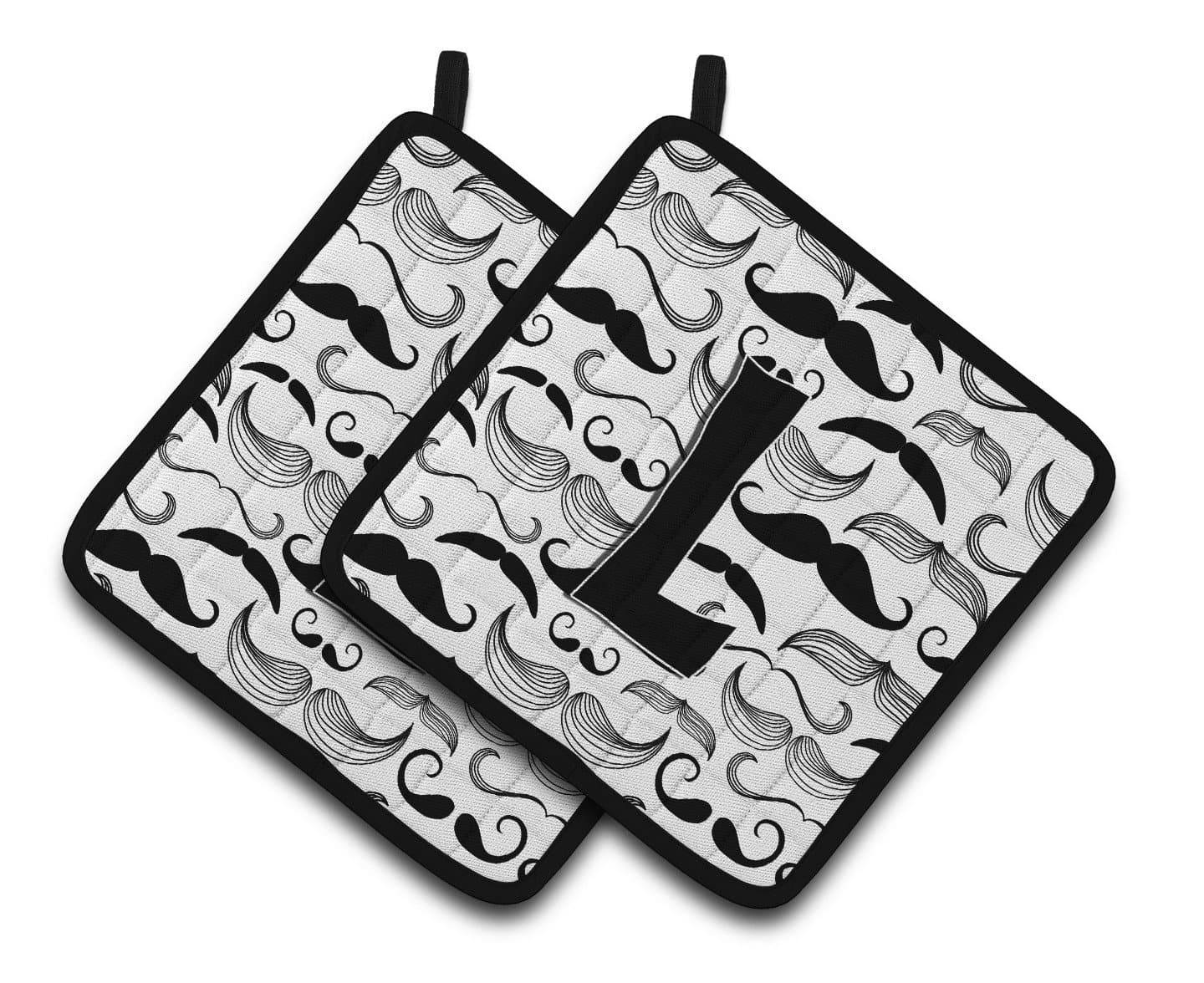 Letter L Moustache Initial Pair of Pot Holders CJ2009-LPTHD - the-store.com