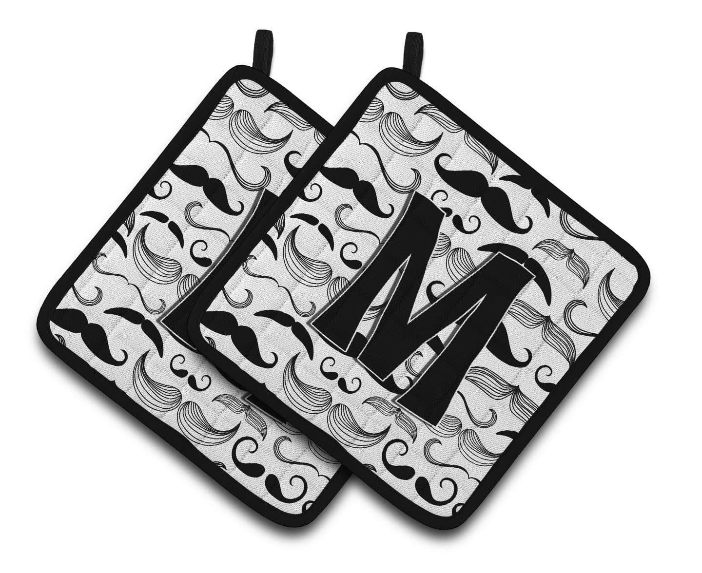 Letter M Moustache Initial Pair of Pot Holders CJ2009-MPTHD - the-store.com