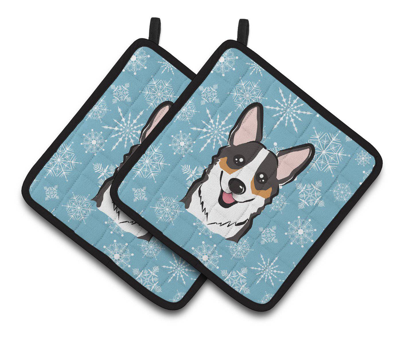 Snowflake Tricolor Corgi Pair of Pot Holders BB1689PTHD - the-store.com