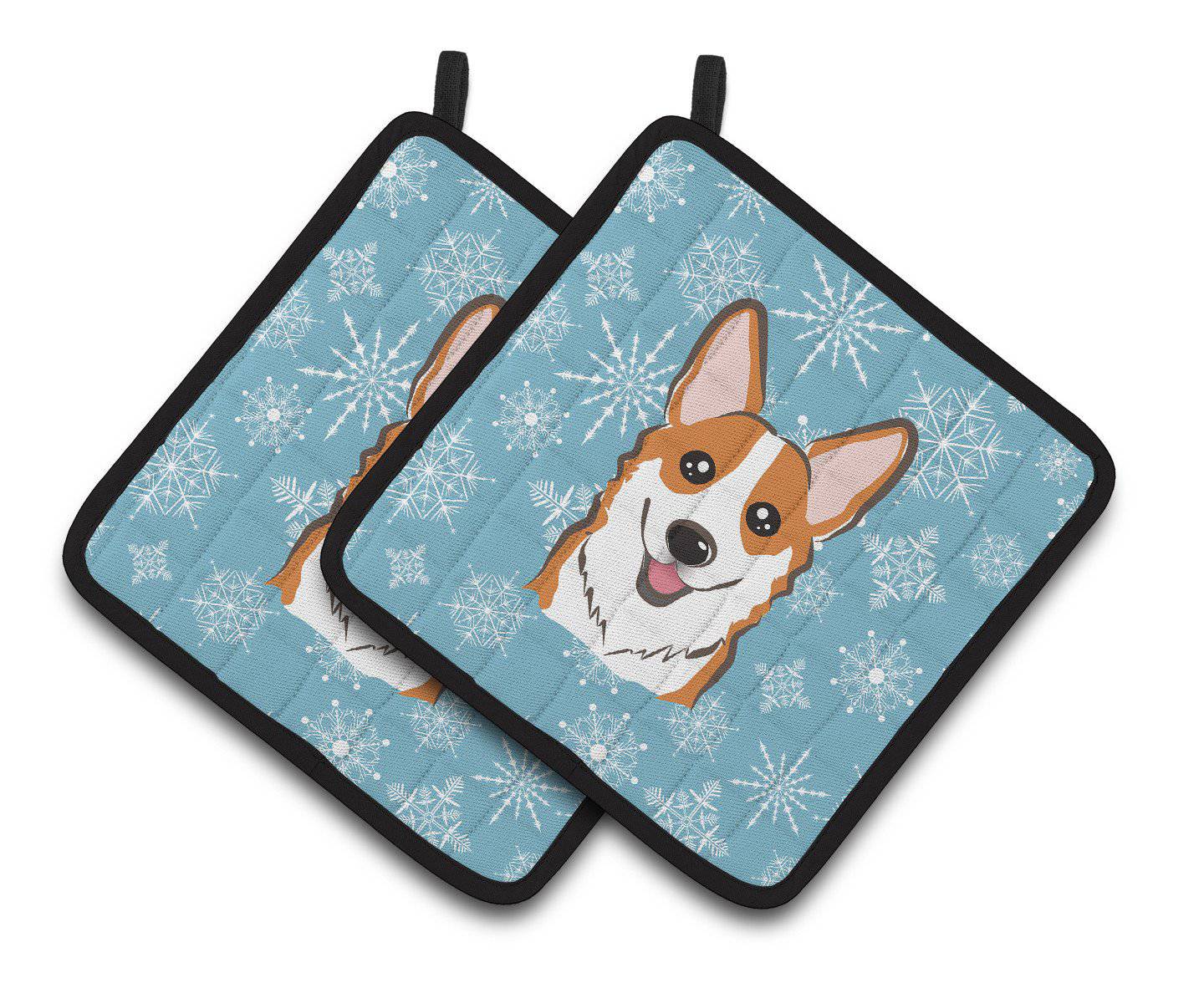 Snowflake Red Corgi Pair of Pot Holders BB1688PTHD - the-store.com